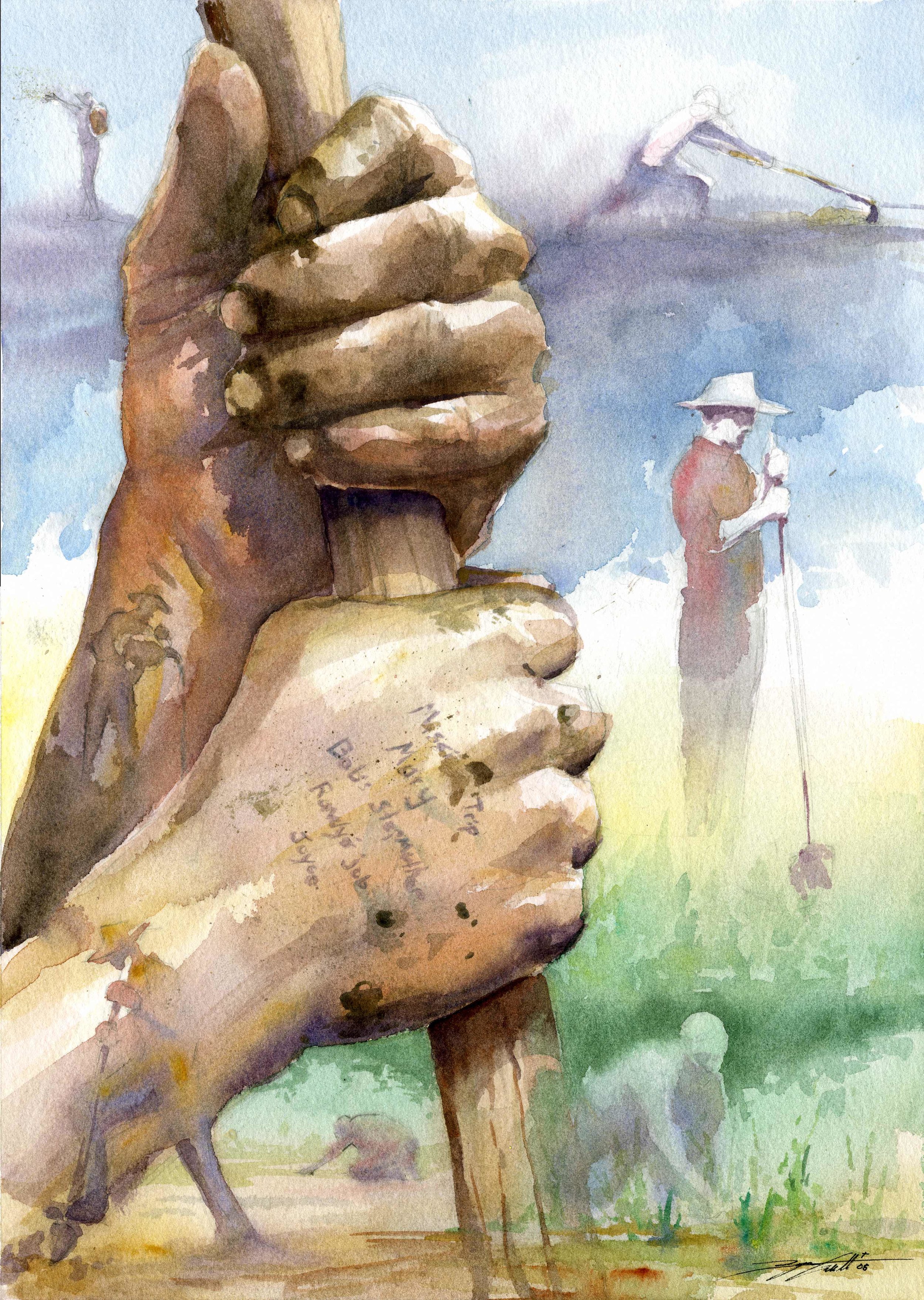 "John Holbrook's Hands". Watercolor. 12x16". 2007.