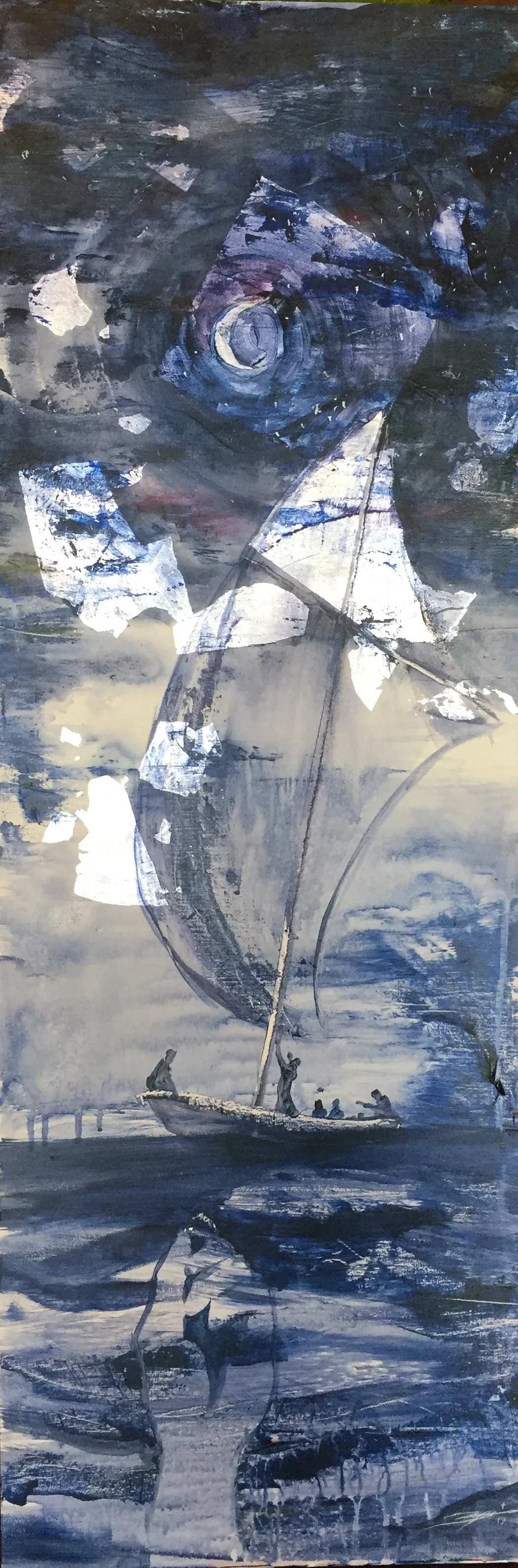 Raise Your Sail. Acrylic and gold/silver on panel. 12x36”. 03.17.2019. Bryn Gillette
