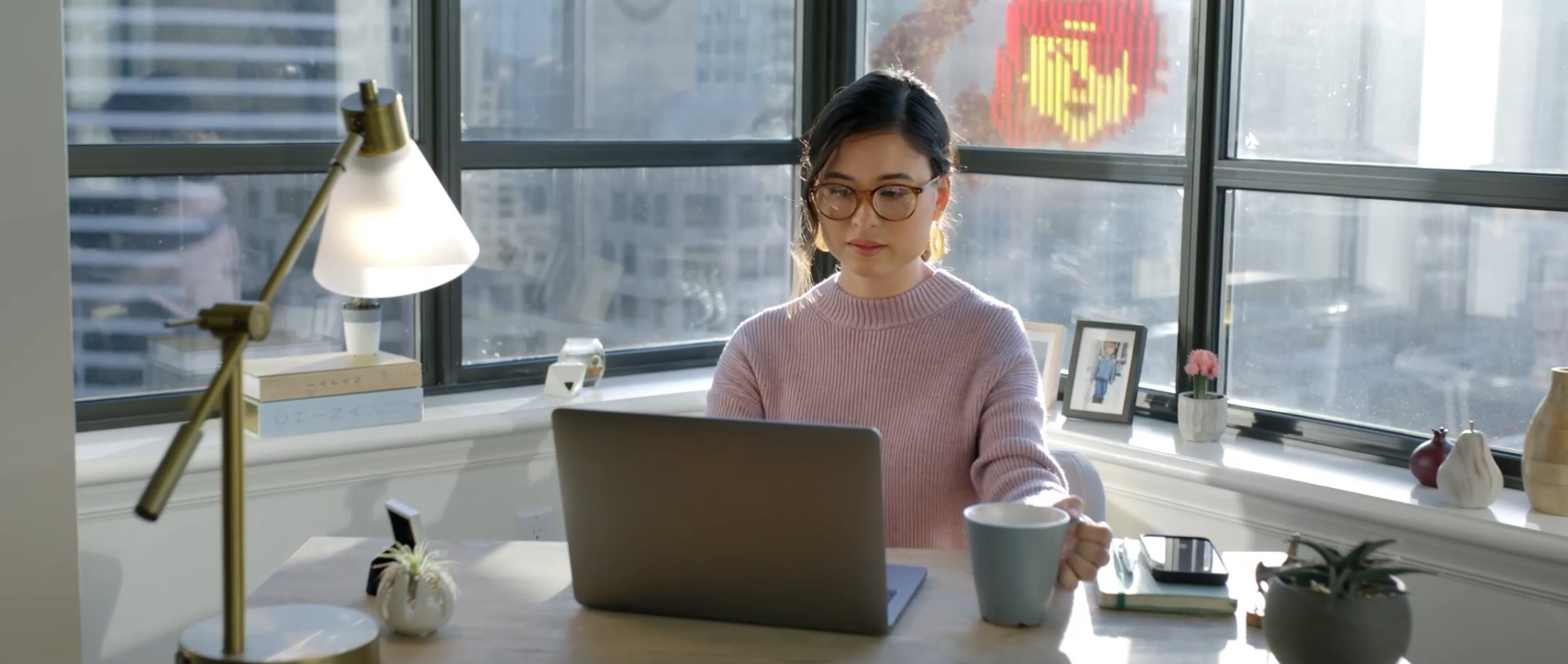 Woman working in home office, Proofpoint cybersecurity commercial | Derek McKane, Cinematographer 