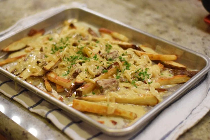 poutine with oxtail gravy, for two
