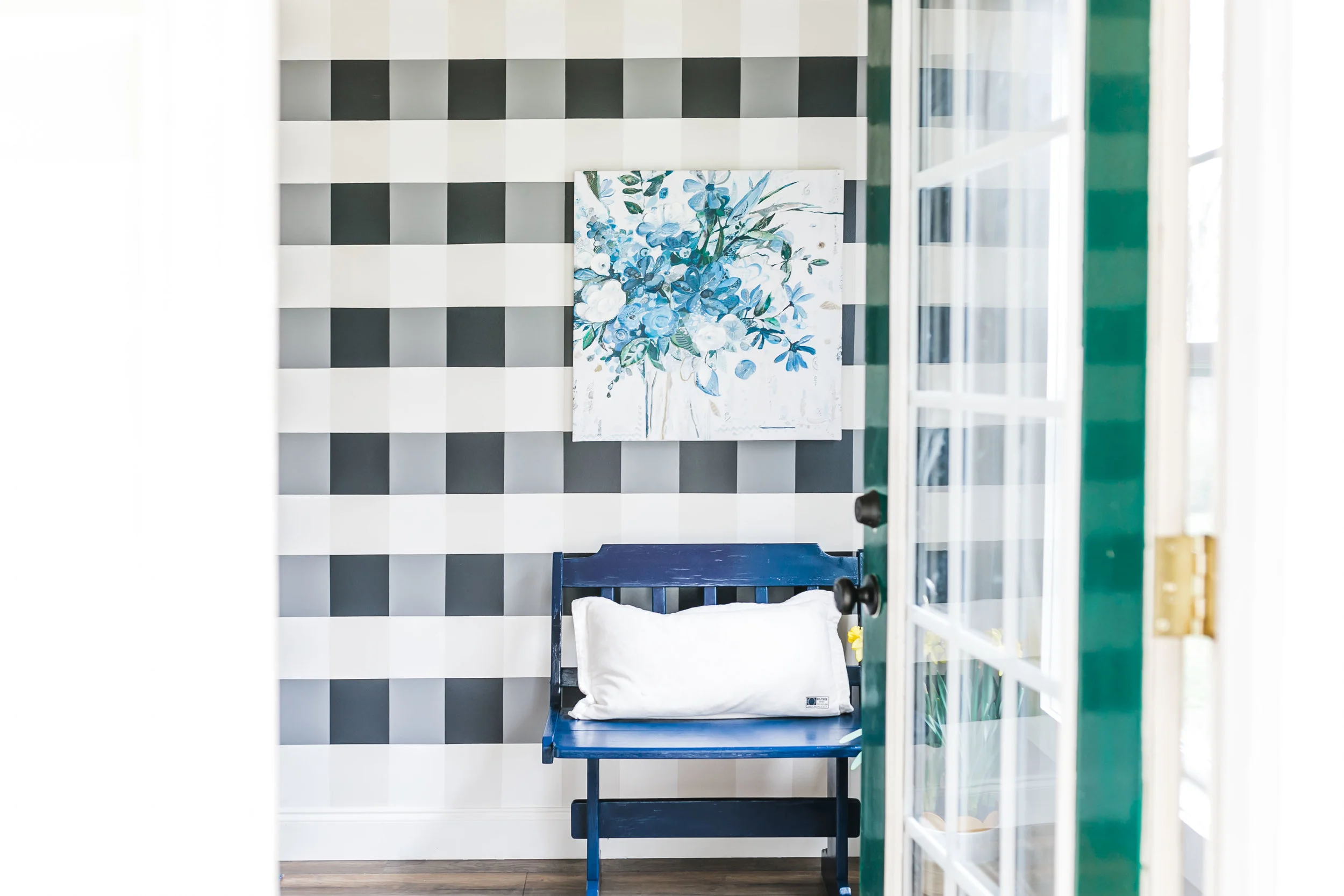 gingham wall navy mudroom