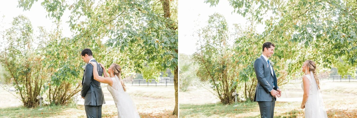 first look tall groom short bride 4 points farm
