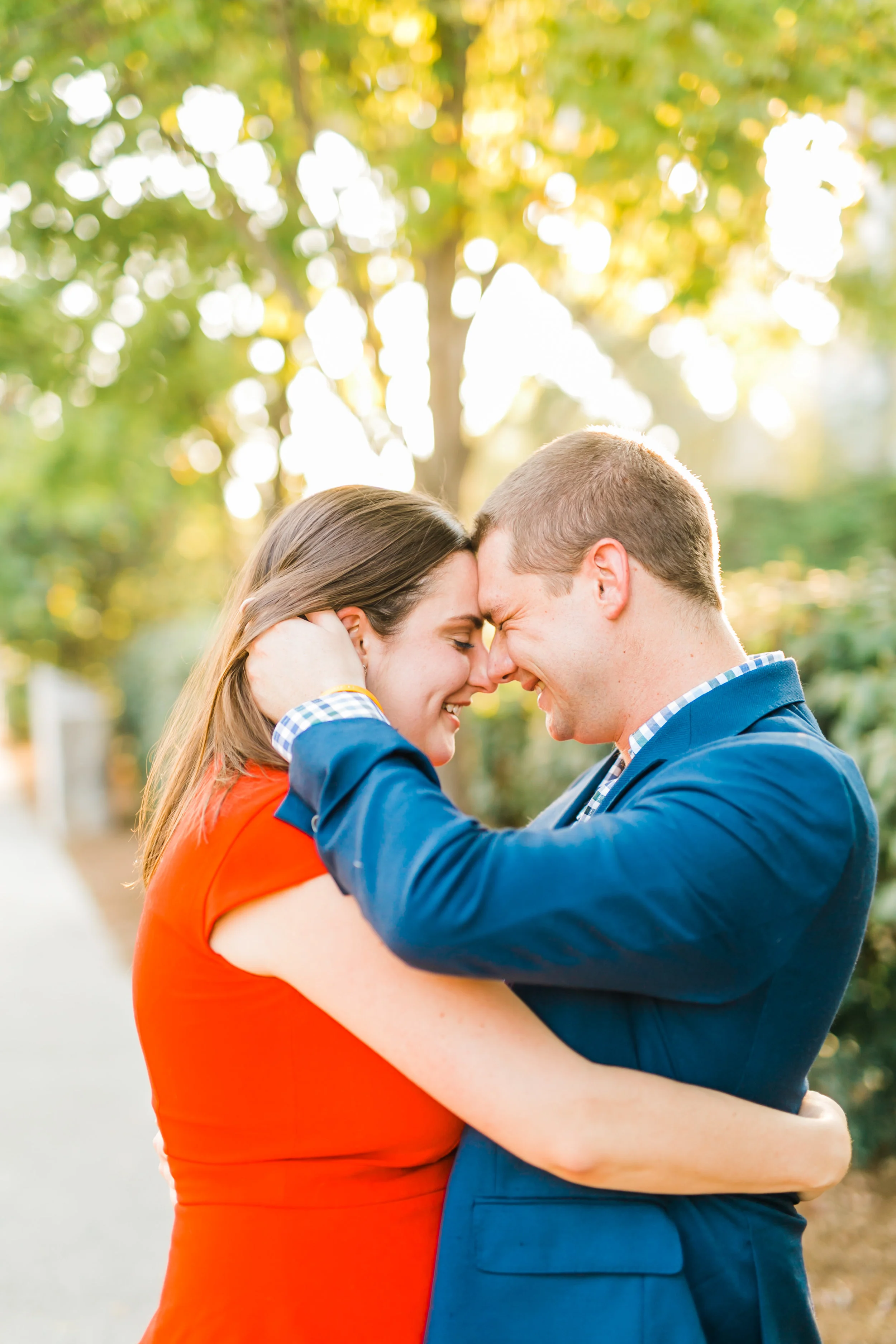 couple engagement golden hour Tennessee river walk