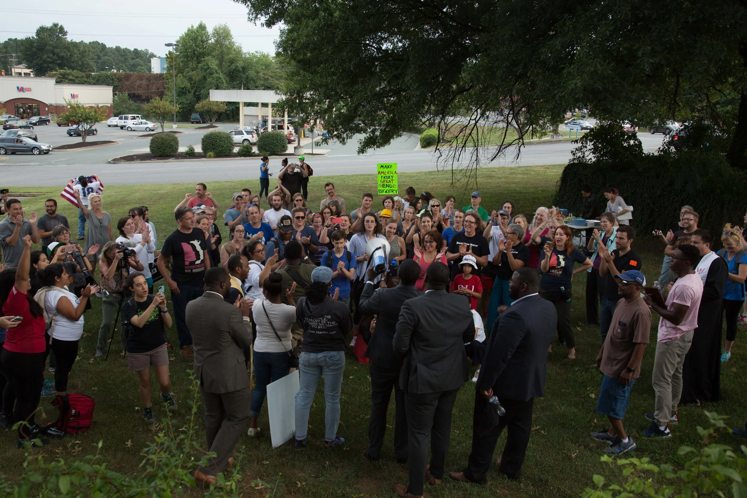 Protesters of the Charlottesville tragedy begin their 10 day action as they march from Charlottesville, Virgina to Washington D.C. Organizers Nelini Stamp of the Workign Famlies Party and Mohammed Naeem lead the action into the begining of the week. The first day consisted of roughly 200 protesters who came out for the blessing and the first 3 miles of the march. Fellow organizations include the Women's March, Working Families Party, Action Network, and Rogue Photo. Cville2DC.us