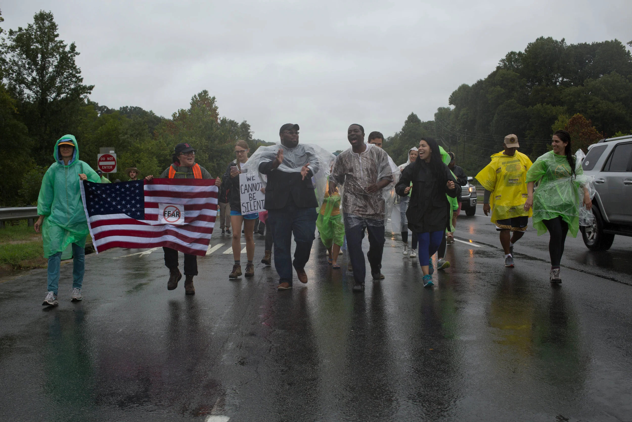 Protesters gather for the kick-off rally and first leg of the 100-mile march from Charlottesville to Washington D.C. in Charlottesville, United States on August 28, 2017. The rally is expected to last for 10 days to reach DC. It is a peaceful march in response to the 'Unite the Right' rally that occurred on August 12 where white nationalists challenged the removal of a statue in honor of Confederate General Robert E. Lee.
