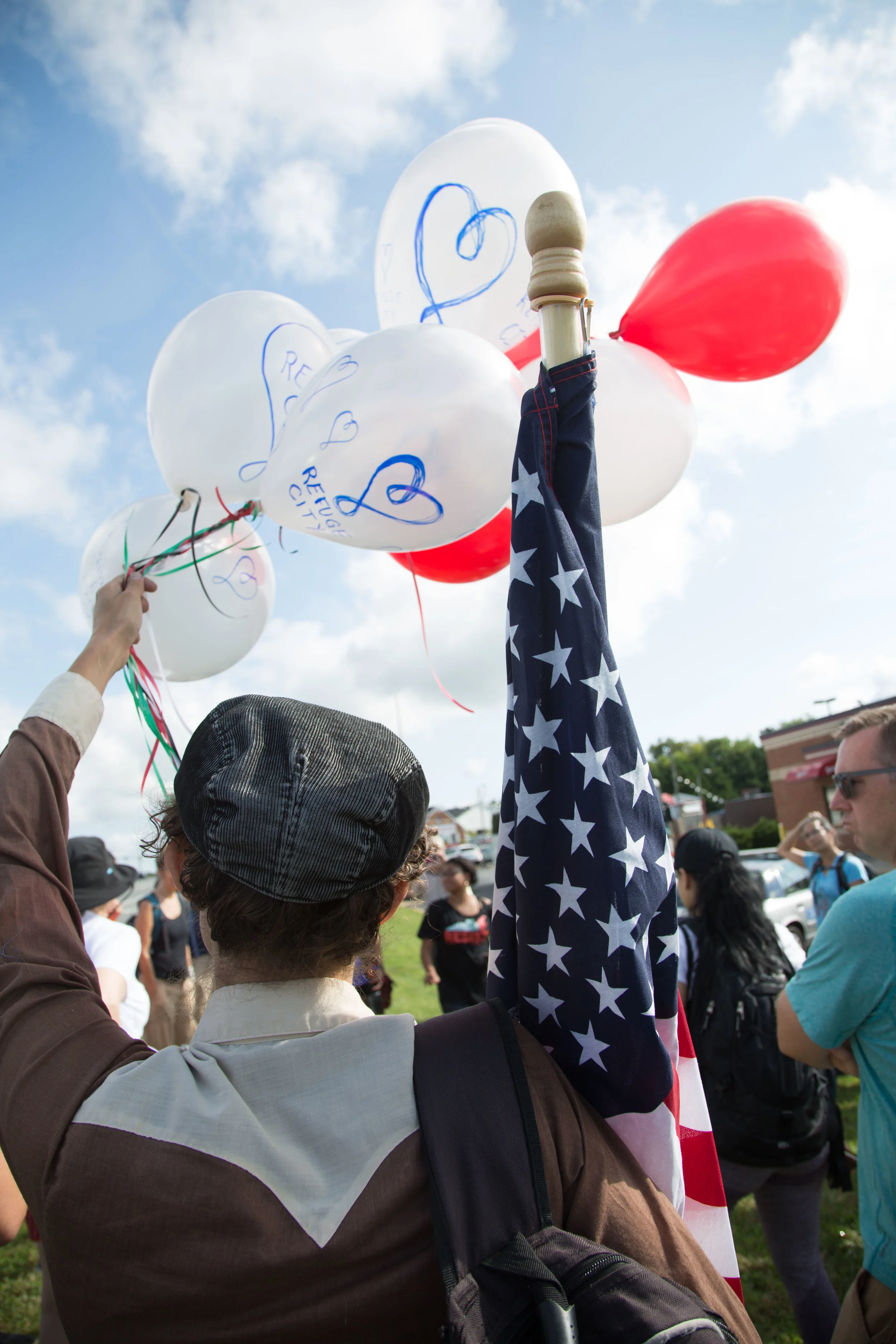Activists continue their march from Charlottesville, Virginia to Washington, D.C. for a third day on August 30, 2017. The march, which is in protest against white supremacy, originally started with around 200 participants. Around 30 are continuing the movement, which will take around ten days.