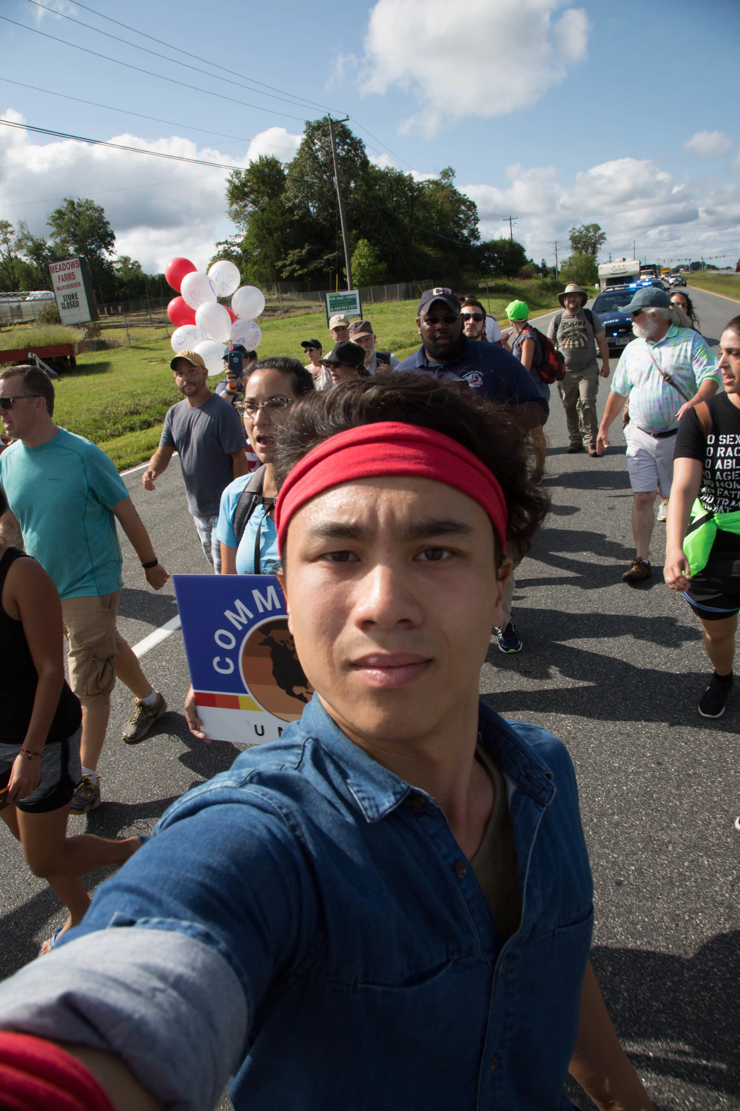 Activists continue their march from Charlottesville, Virginia to Washington, D.C. for a third day on August 30, 2017. The march, which is in protest against white supremacy, originally started with around 200 participants. Around 30 are continuing the movement, which will take around ten days.
