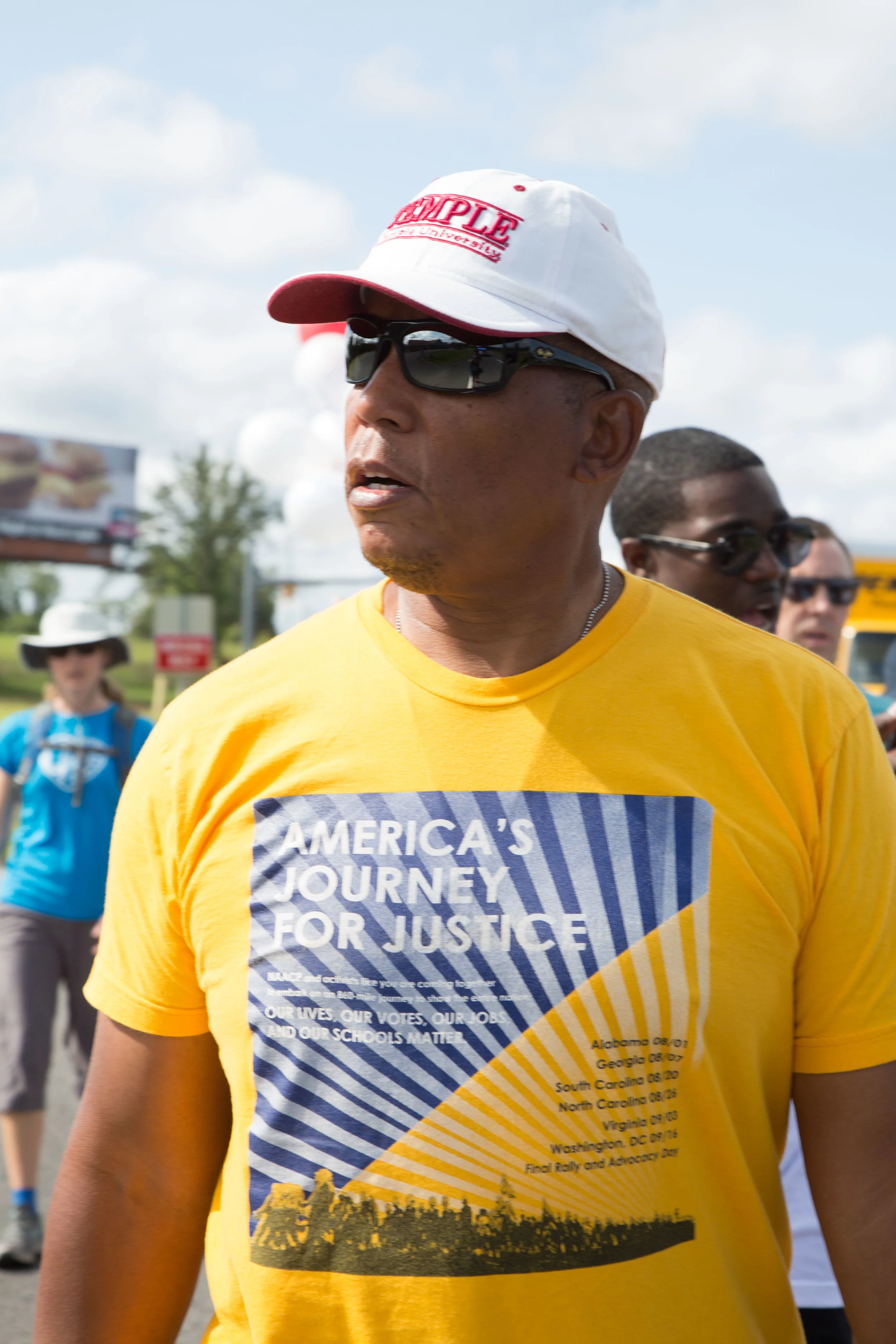 Activists continue their march from Charlottesville, Virginia to Washington, D.C. for a third day on August 30, 2017. The march, which is in protest against white supremacy, originally started with around 200 participants. Around 30 are continuing the movement, which will take around ten days.