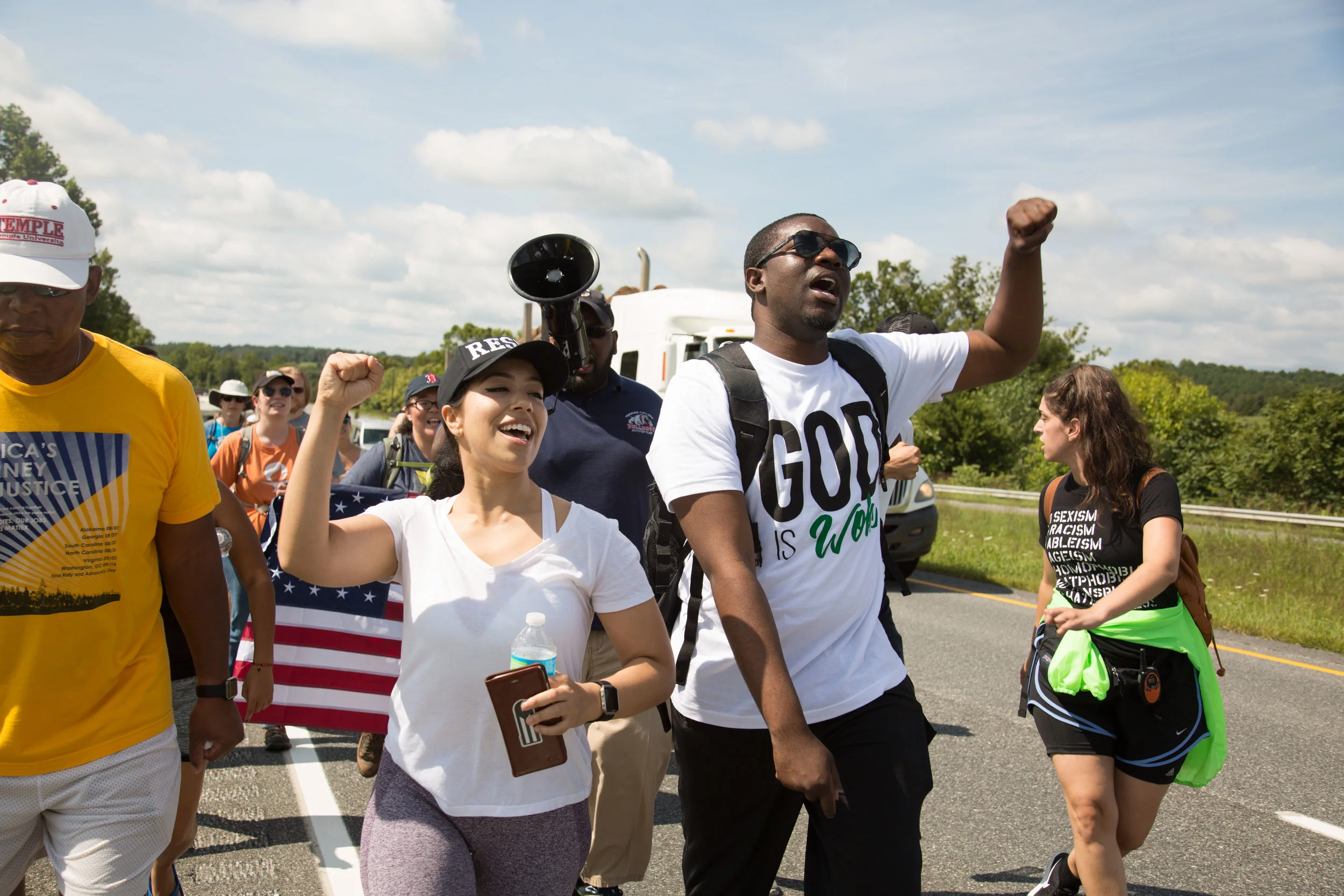 Activists continue their march from Charlottesville, Virginia to Washington, D.C. for a third day on August 30, 2017. The march, which is in protest against white supremacy, originally started with around 200 participants. Around 30 are continuing the movement, which will take around ten days.