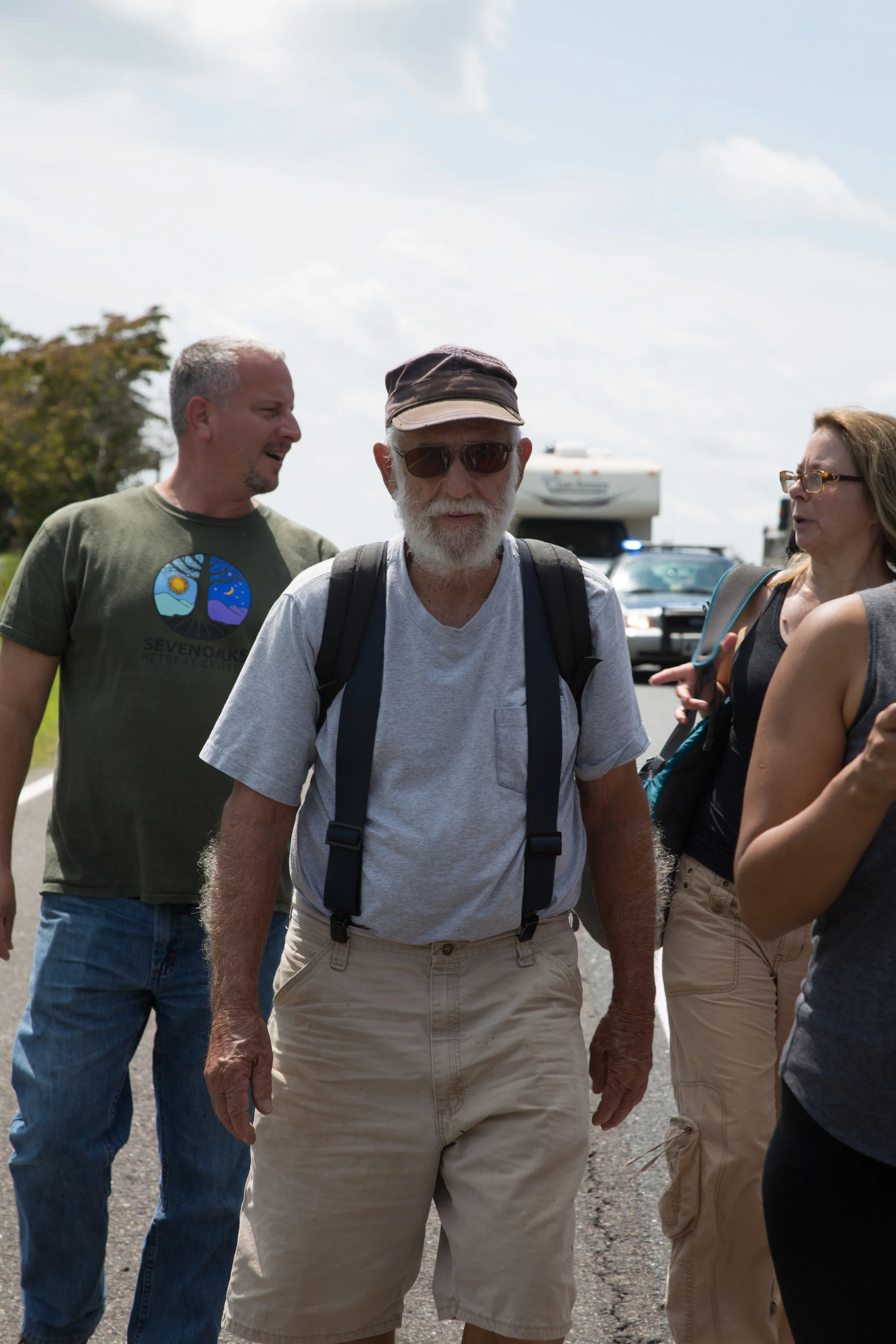Activists continue their march from Charlottesville, Virginia to Washington, D.C. for a third day on August 30, 2017. The march, which is in protest against white supremacy, originally started with around 200 participants. Around 30 are continuing the movement, which will take around ten days.