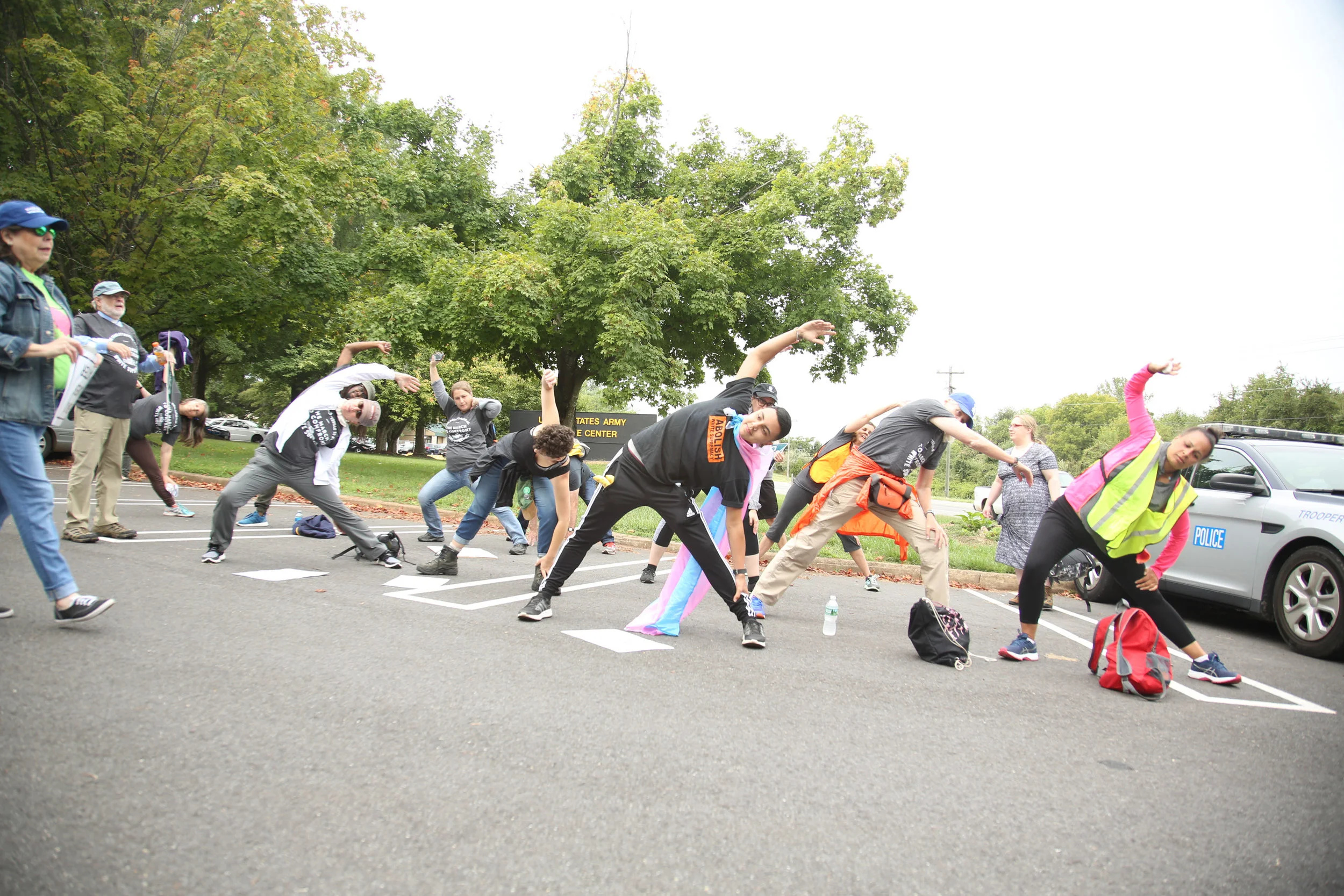 Protesters against white supremacy continue their protest march from Charlottesville to Washington, D.C. along a road in Virginia on September 1, 2017. They set off for the trek on Monday and have reportedly been halted by state police.