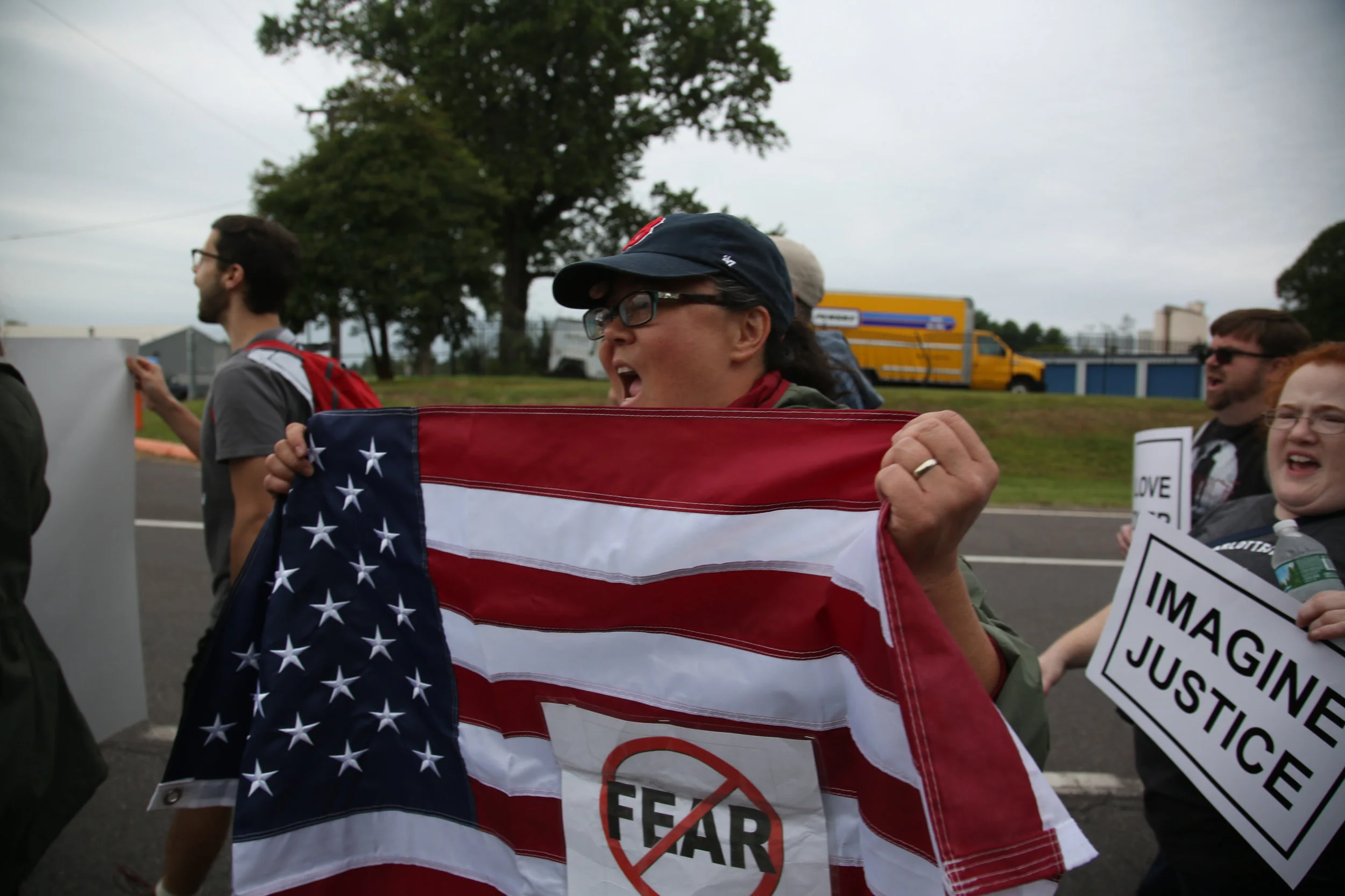 Protesters against white supremacy continue their protest march from Charlottesville to Washington, D.C. along a road in Virginia on September 1, 2017. They set off for the trek on Monday and have reportedly been halted by state police.