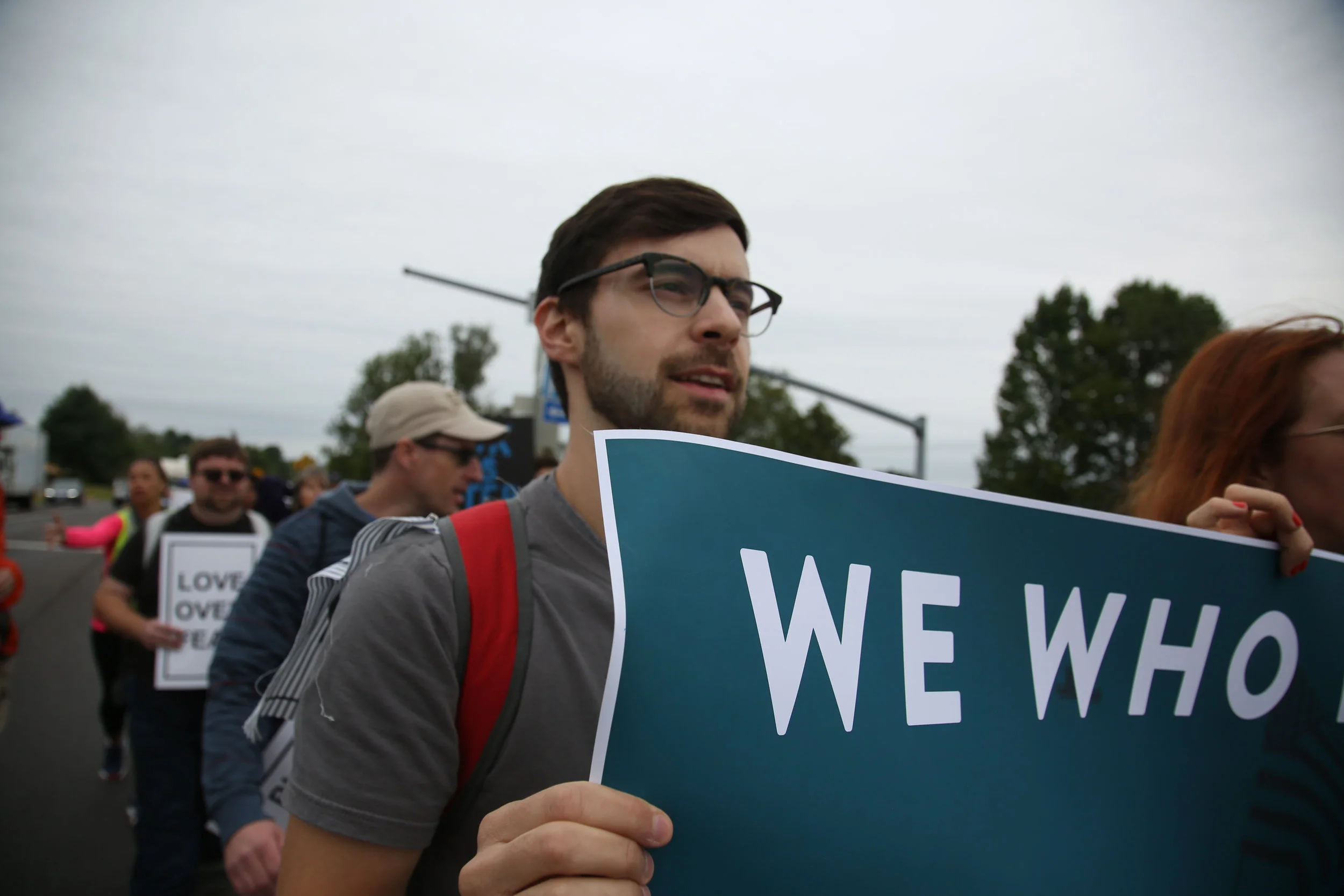 Protesters against white supremacy continue their protest march from Charlottesville to Washington, D.C. along a road in Virginia on September 1, 2017. They set off for the trek on Monday and have reportedly been halted by state police.