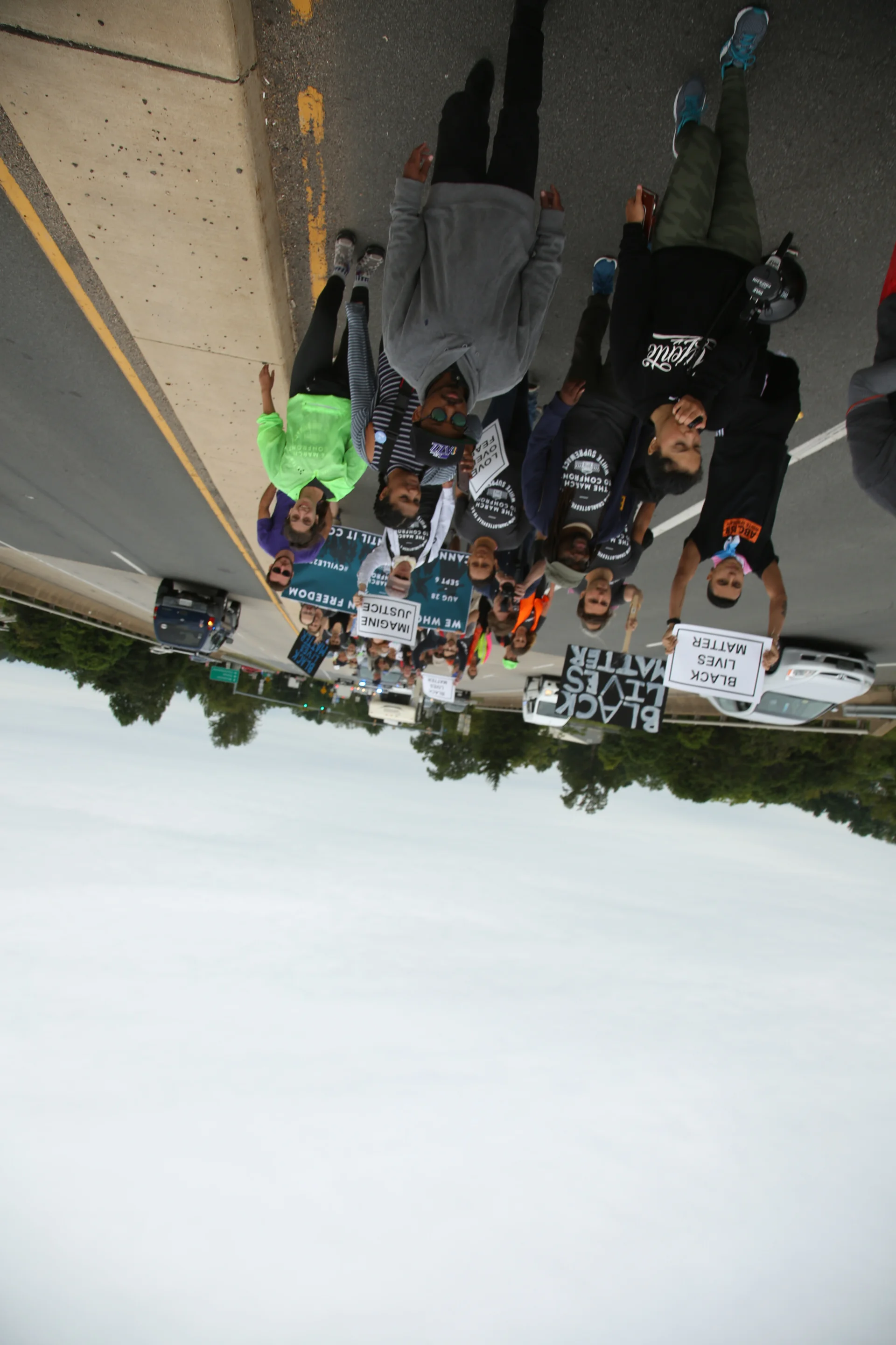 Protesters against white supremacy continue their protest march from Charlottesville to Washington, D.C. along a road in Virginia on September 1, 2017. They set off for the trek on Monday and have reportedly been halted by state police.