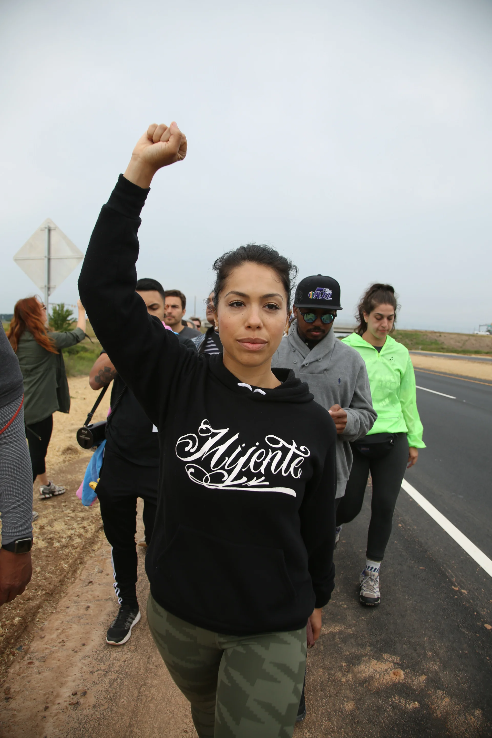 Protesters against white supremacy continue their protest march from Charlottesville to Washington, D.C. along a road in Virginia on September 1, 2017. They set off for the trek on Monday and have reportedly been halted by state police.