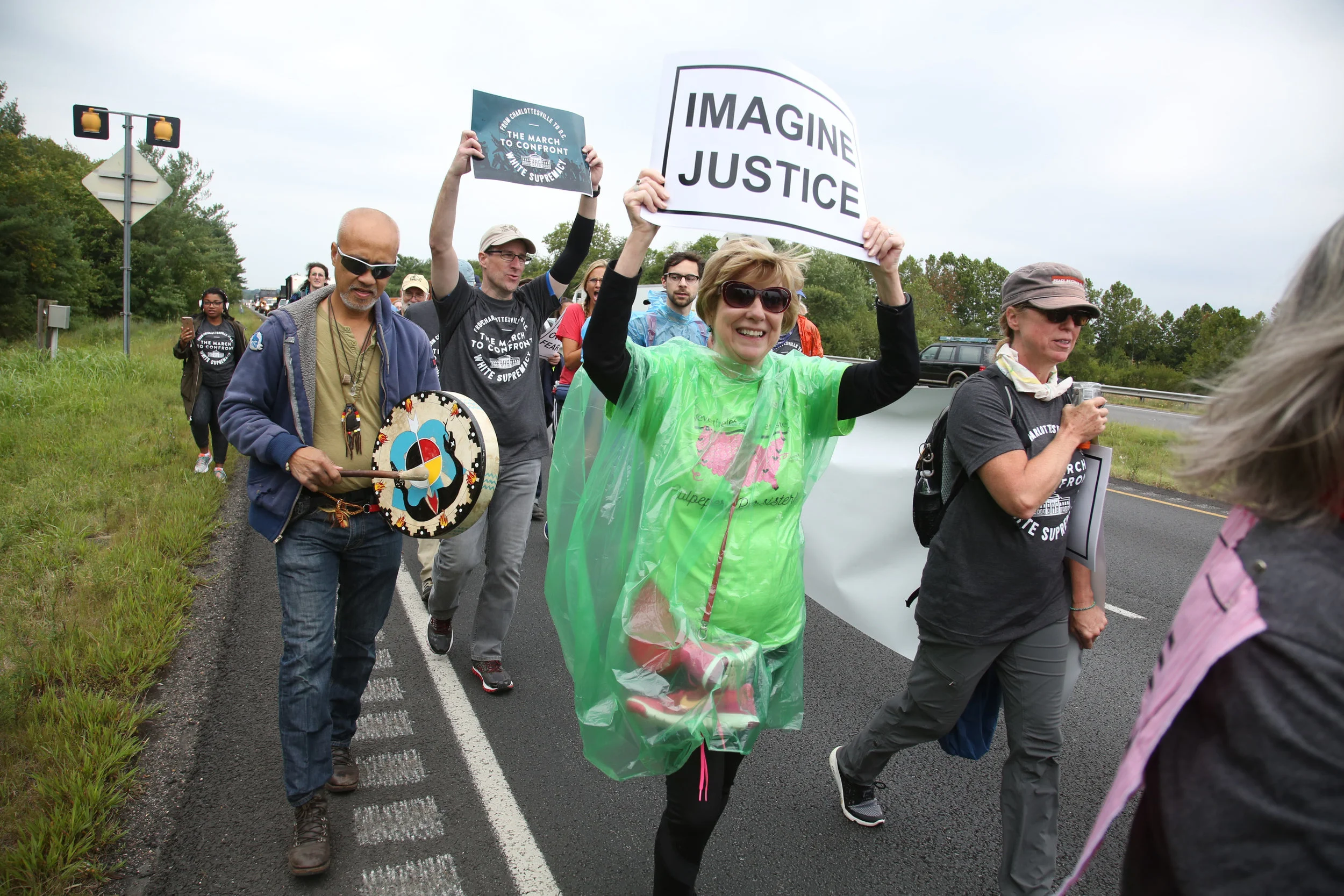Protesters against white supremacy continue their protest march from Charlottesville to Washington, D.C. along a road in Virginia on September 1, 2017. They set off for the trek on Monday and have reportedly been halted by state police.