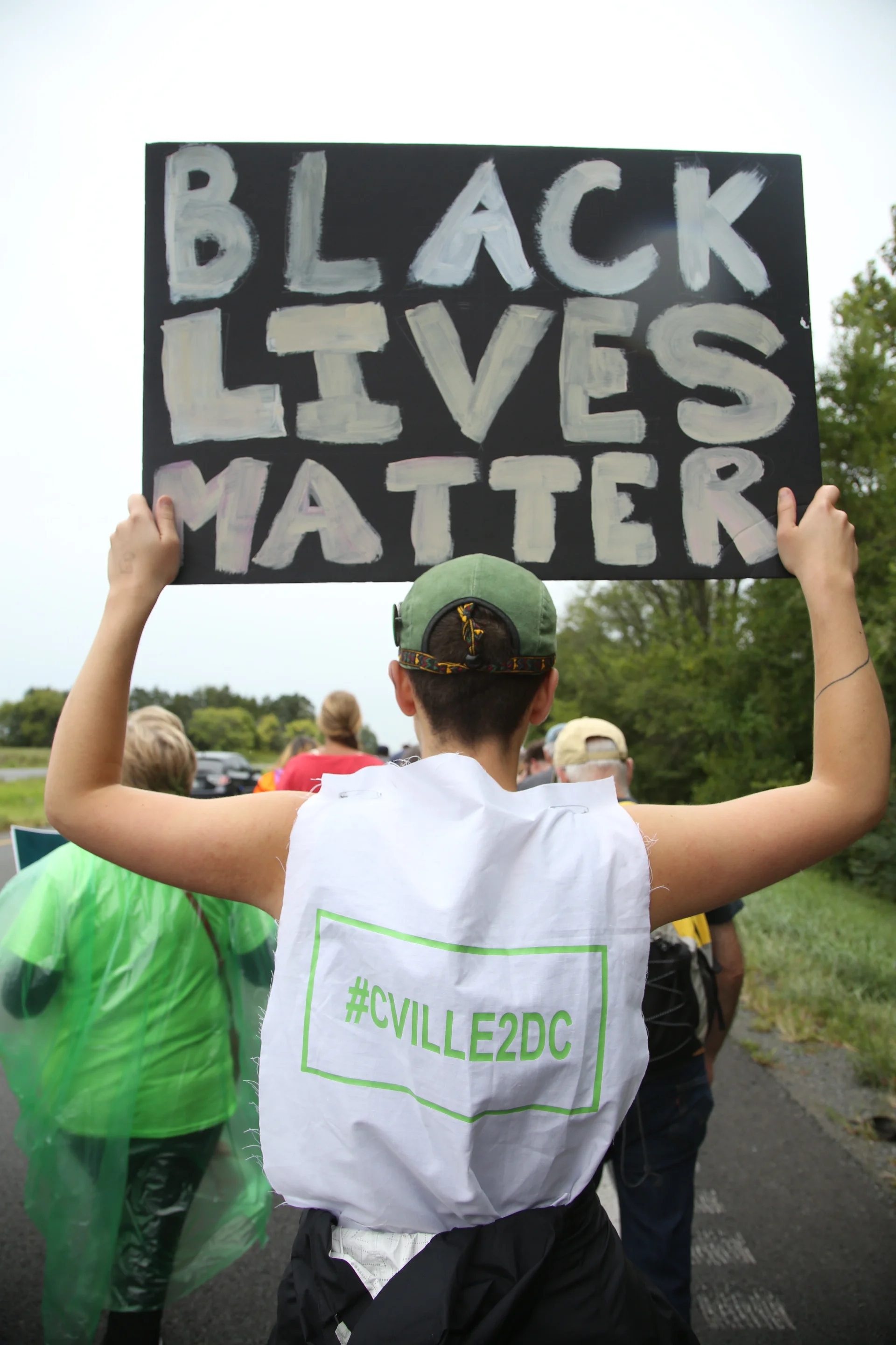 Protesters against white supremacy continue their protest march from Charlottesville to Washington, D.C. along a road in Virginia on September 1, 2017. They set off for the trek on Monday and have reportedly been halted by state police.