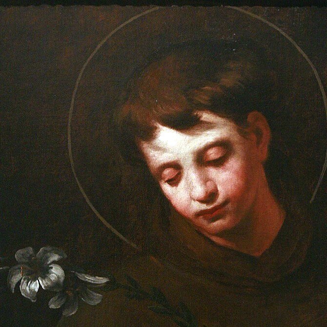 This is a painting of Saint Anthony of Padua, patron saint of lost objects, a total gentleman who (during the 25+ years I&rsquo;ve known about him) has *never* failed to help me in finding and recovering missing things, the most recent of which was a