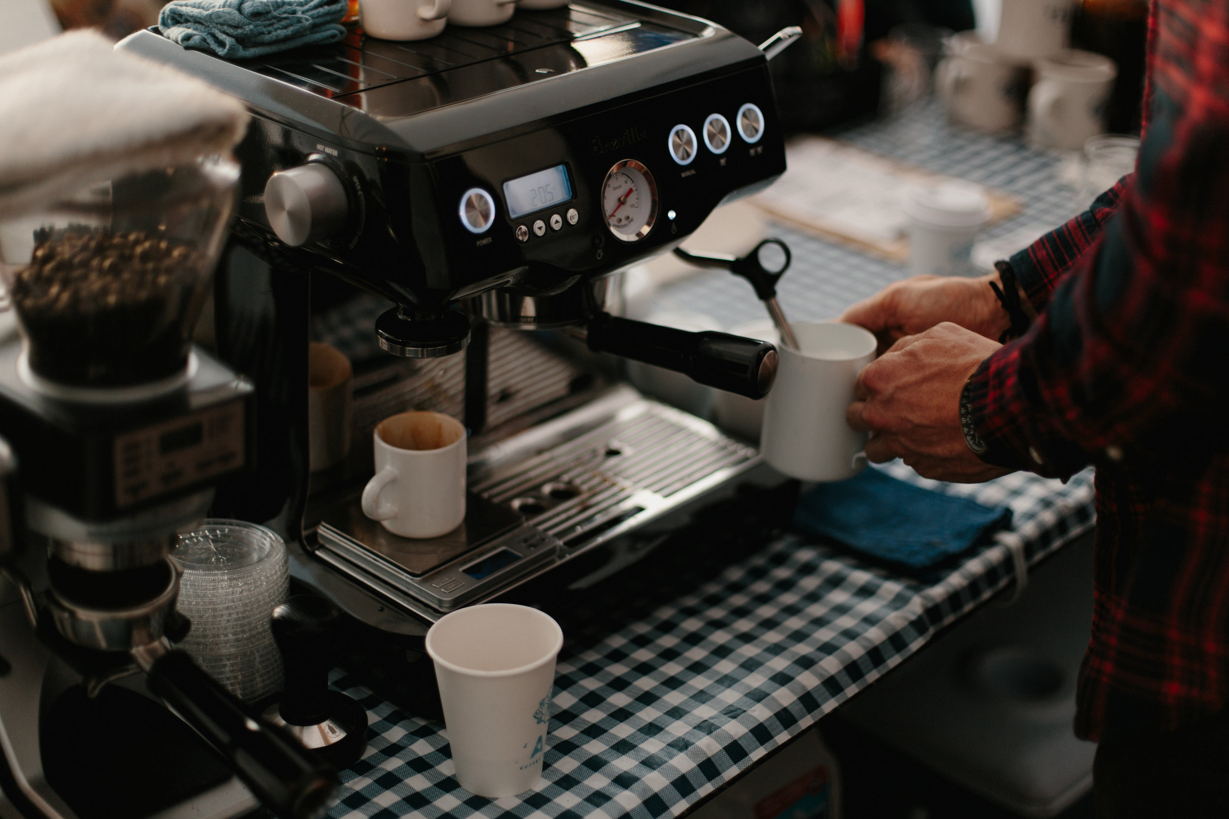 Pop-up espresso bar behind scenes