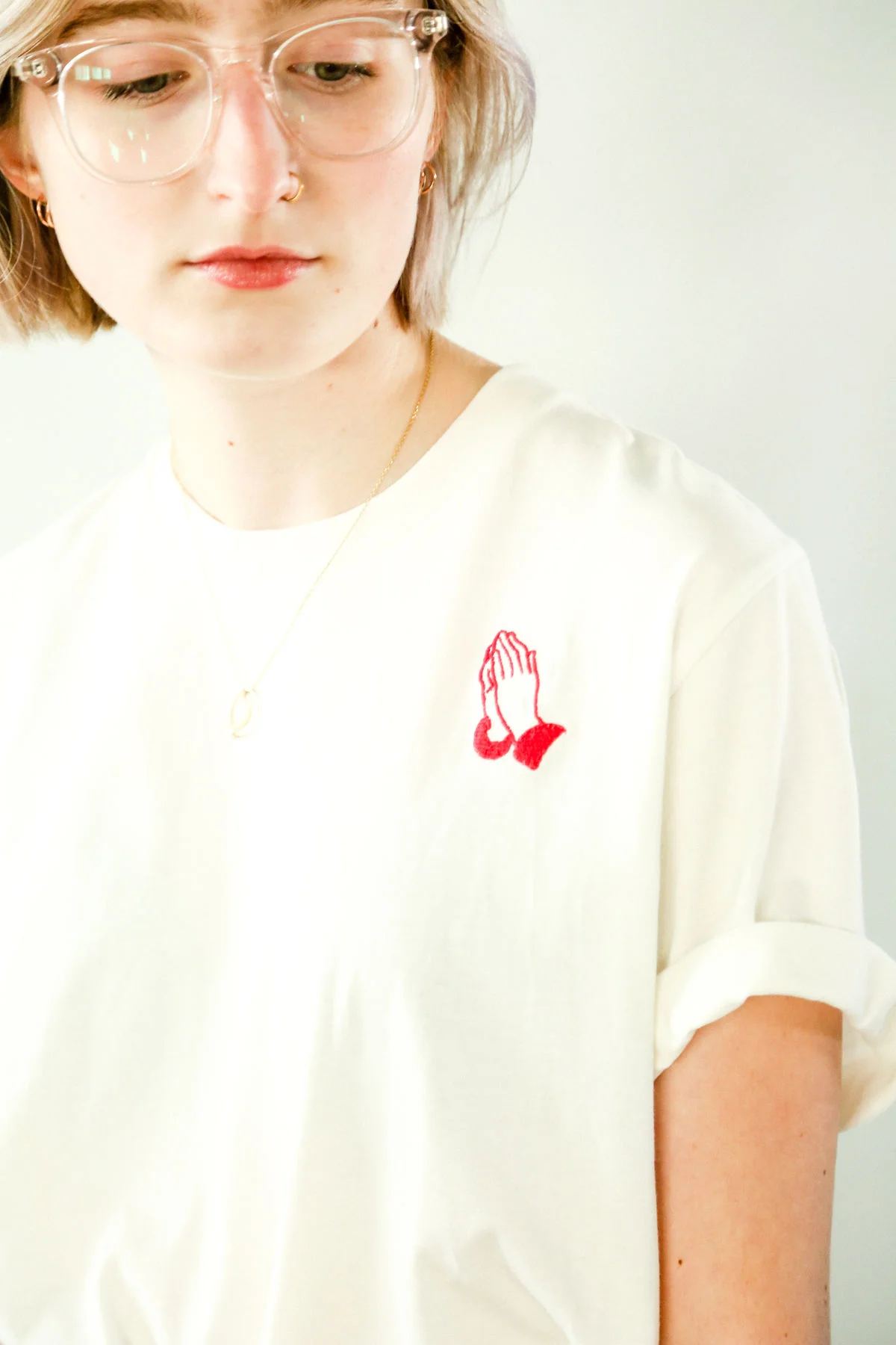 prayer hands embroidered tee women's front 2.jpg
