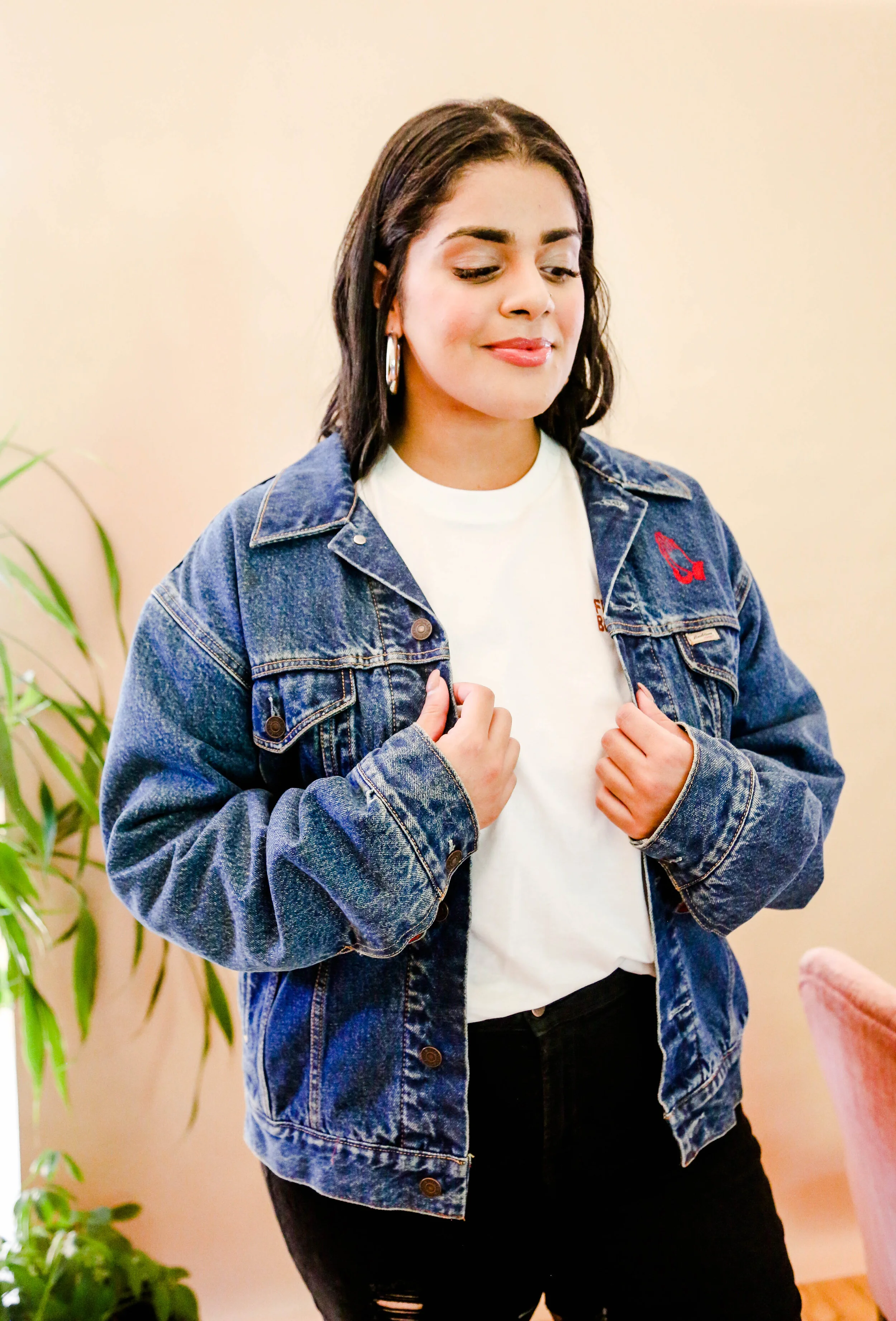 plaid lined denim jacket