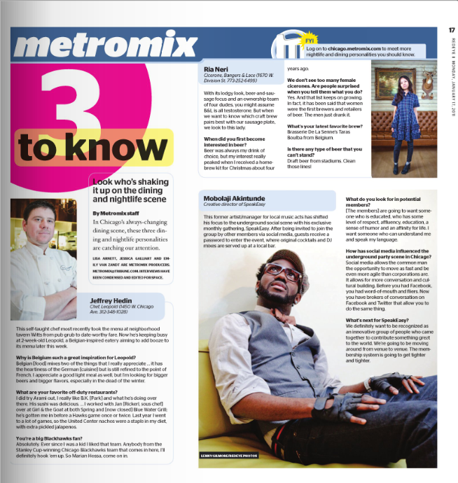 REDEYE/CHICAGO TRIBUNE METROMIX "3 TO KNOW" FEATURE