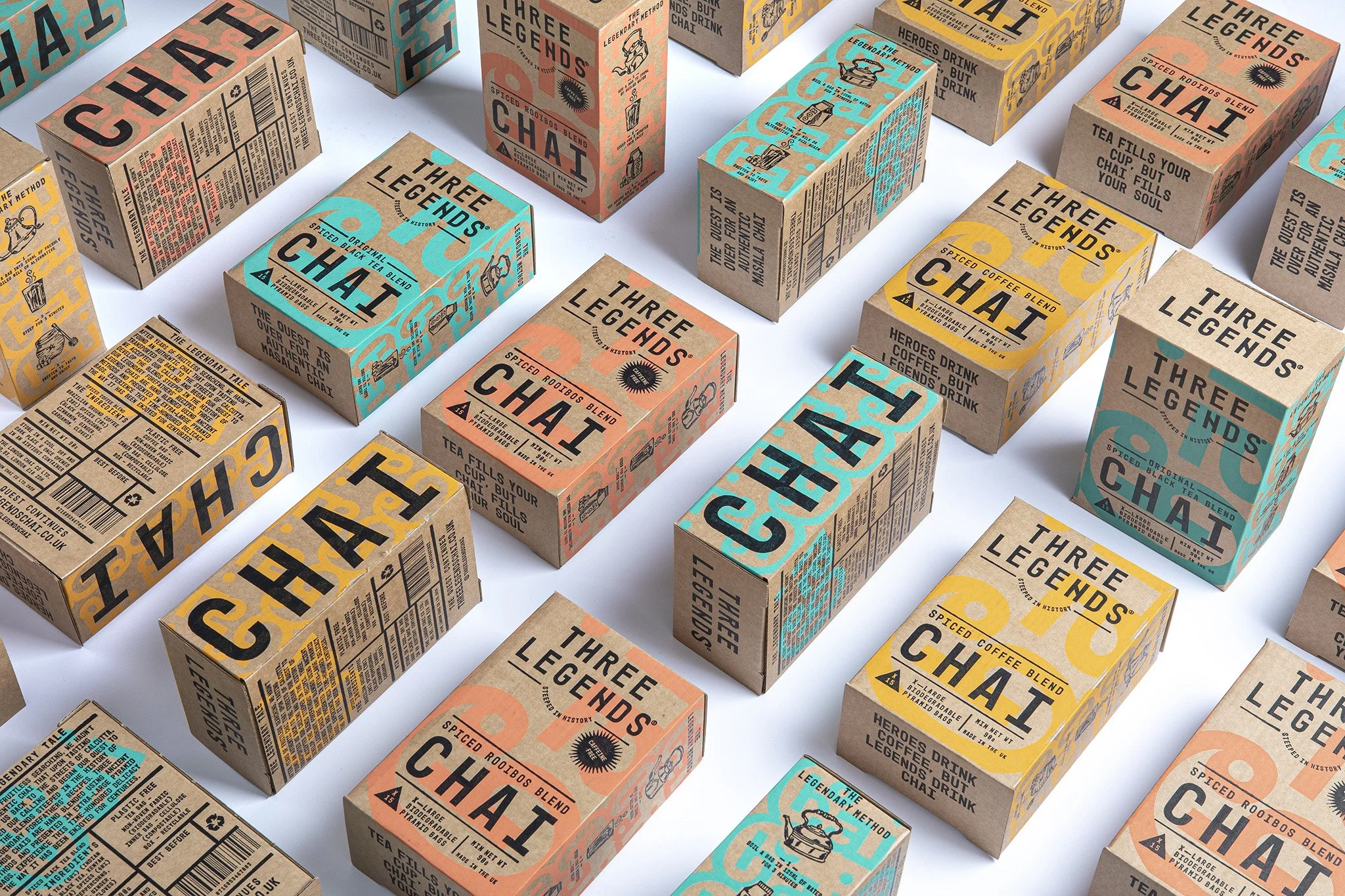 Packaging boxes arranged in lines