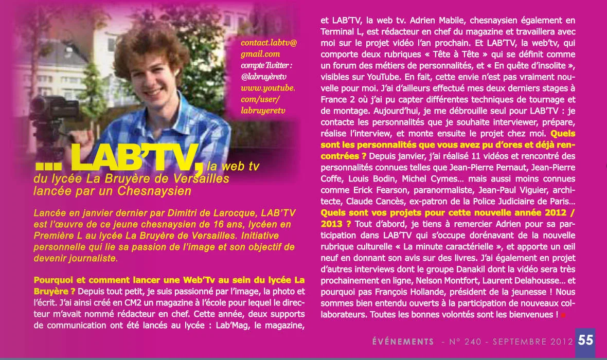 "Evenement" (magazine de la ville du Chesnay) - Septembre 2012