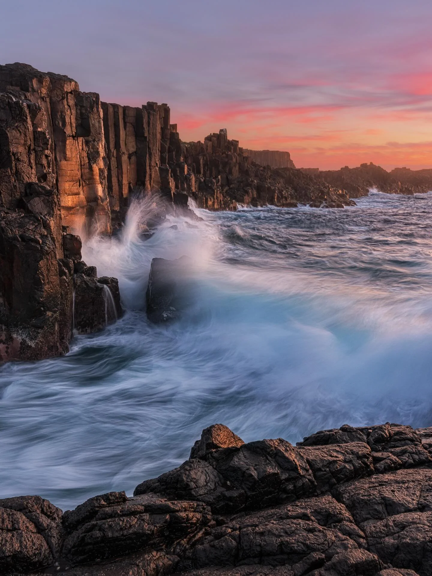&ldquo;Backflow&rdquo;

Sunrise / Old Bombo Quarry, South Coast, NSW, Australia . 

A nice, quiet morning at Bombo.
Low tide and a little swell, and every 5 minutes or so a big&rsquo;en!

.
.
.
.
. 
 #saltlife #sealife #madeofocean #oceanlife 
#ocean