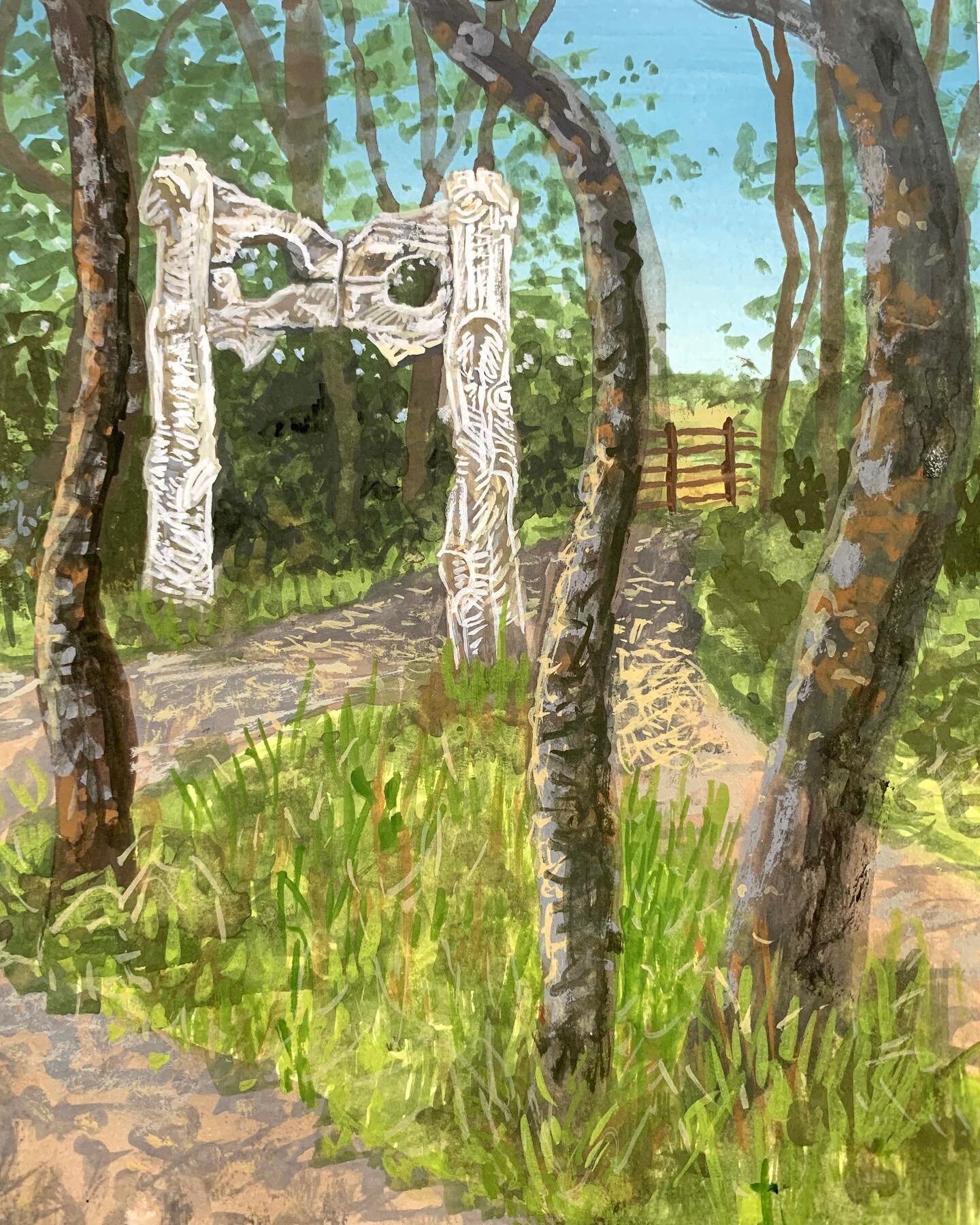 Gouache plein air of the carved arch in the Rosing Sun Country Park #gouachepainting #gouache #gouacheartist #pleinair #pleinairpainting #nature #countryside #walktosee #claireobrienart #claireobrienartist