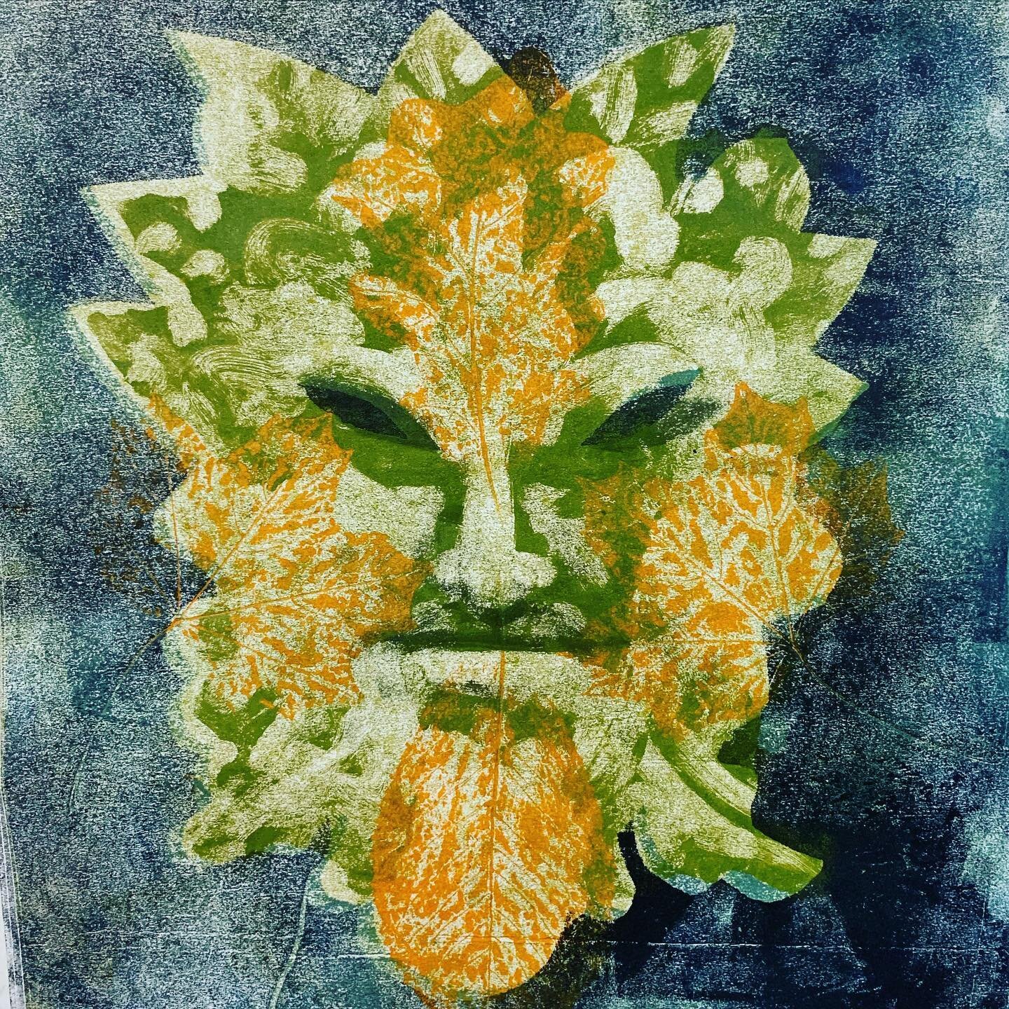 I don&rsquo;t know if I&rsquo;ll be able to complete this challenge as I currently have two jobs plus the kids but here&rsquo;s my Green Man made as demo for one of my classes but with #folktober in mind, and as it is a #monoprint it can also be an #