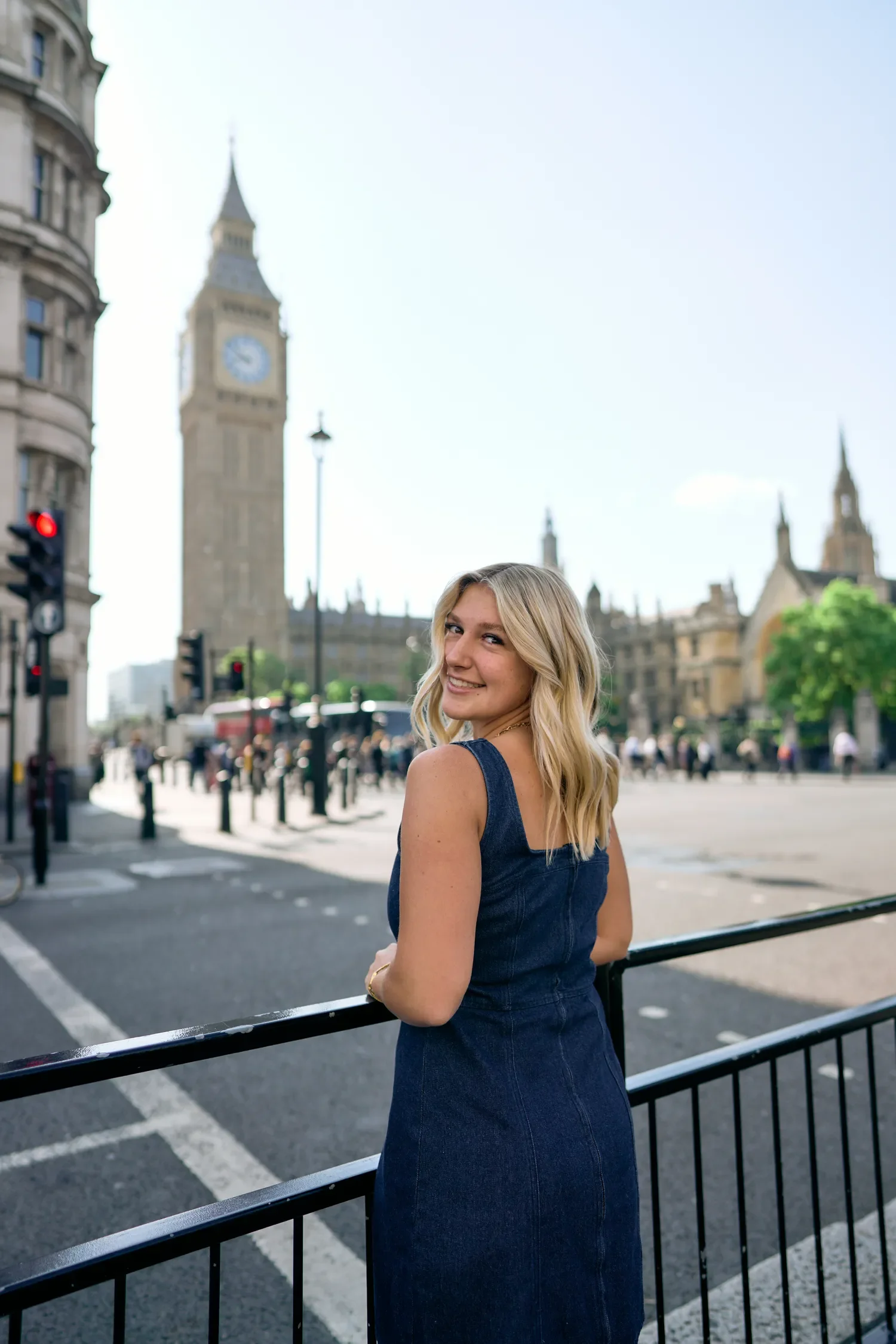 Senior portrait near Westminster with Big Ben and the Houses of Parliament in the background