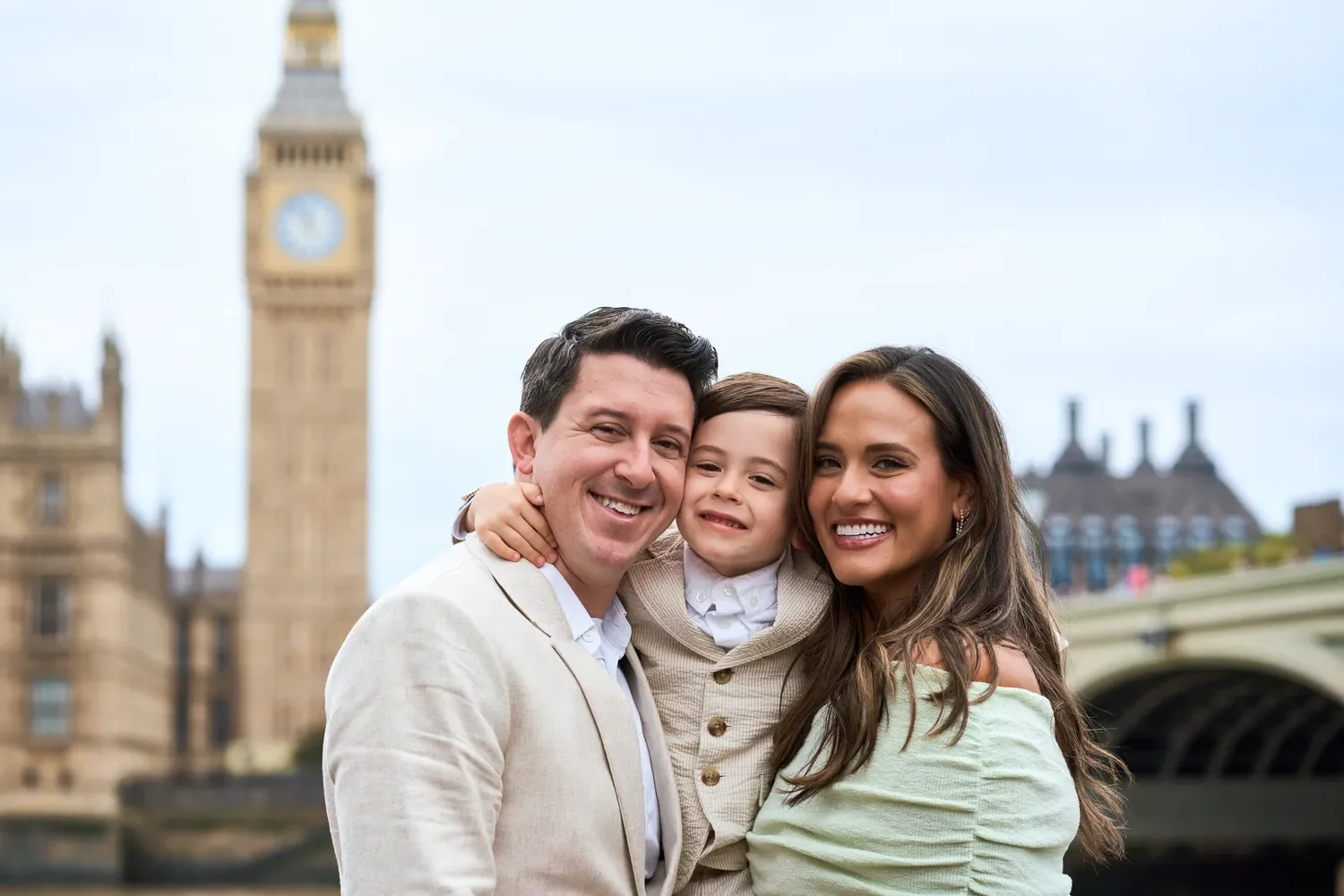 Family portrait on Westminster Bridge with Big Ben, London family photographer