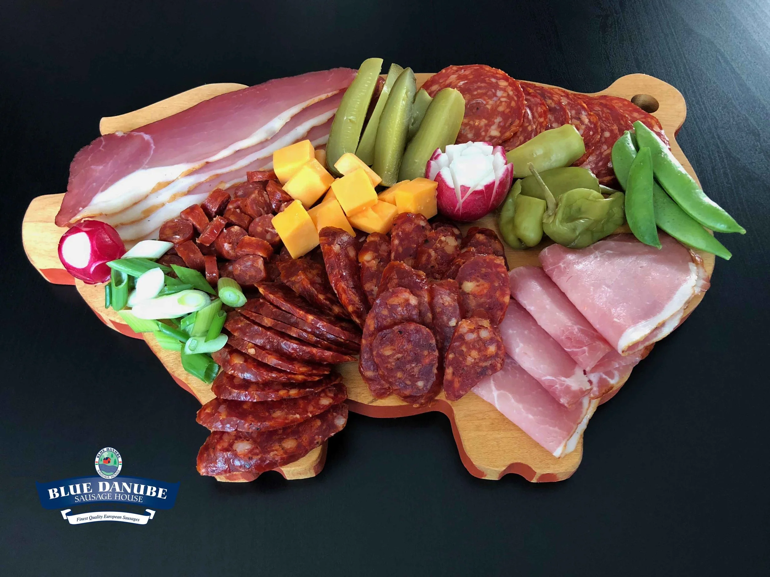 Small Charcuterie Board #1 - Feeds 3-4 people Using 1/2 package of all sliced meat products, 1 piece Wild Boar Csabettes, 1 piece Hot Gyulai Sausage
