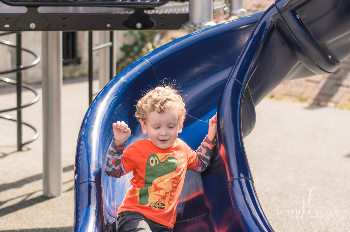 Boy at Bottom of Slide Luther Burbank Park