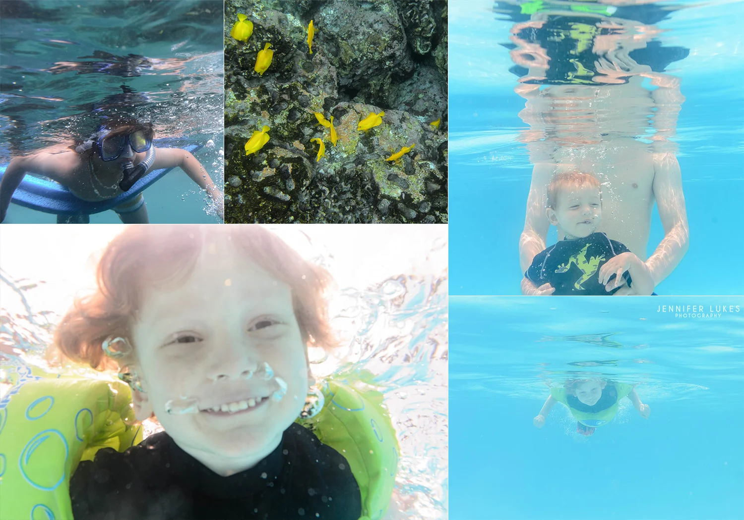 Seattle children enjoying underwater time on their Hawaiian vacation.