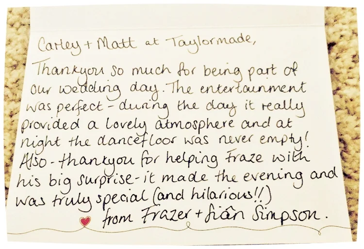 Thank You Sian Frazer S Wedding Dodmoor House Northamptonshire Taylormade Live Wedding Music Band