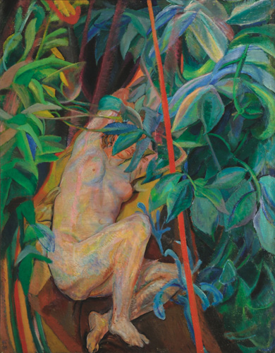 Ferruccio Ferrazzi, “la donna fra i sambuchi”, 1917. In questo quadro Ferrazzi abbandona le influenze divisioniste del periodo giovanile per una colorazione molto più accesa, quasi fauves.