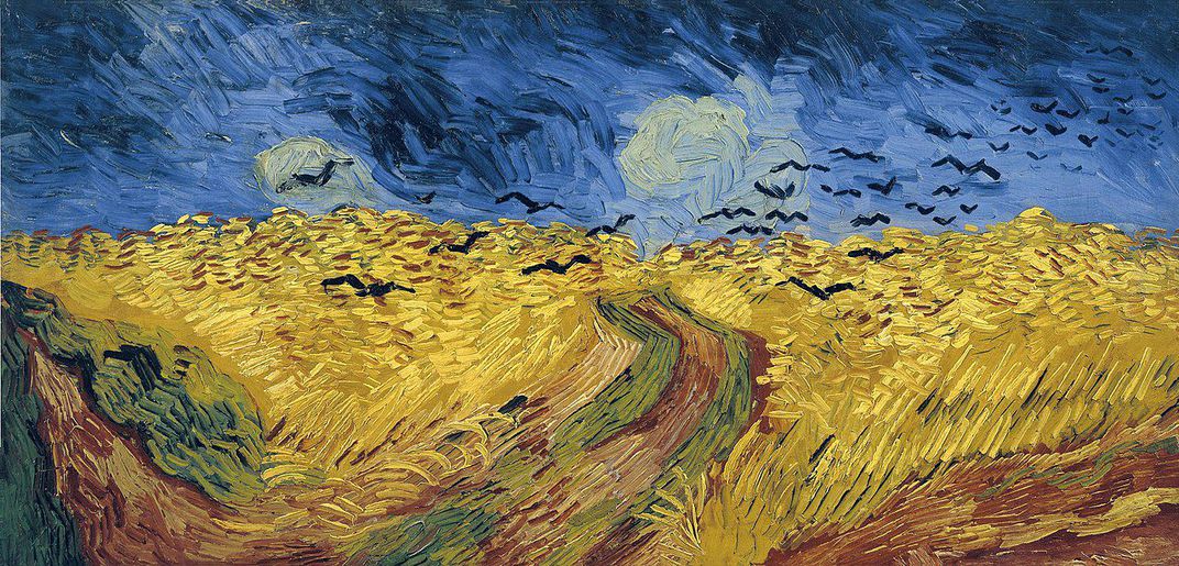 Campo di grano con volo di corvi