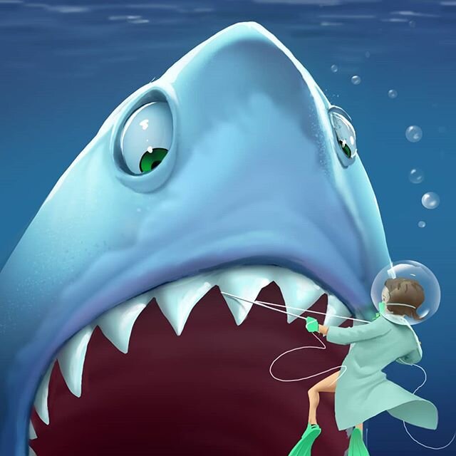 #digitalpainting #photoshop #cartoon #shark #jaws #dentist #floss #greatwhite