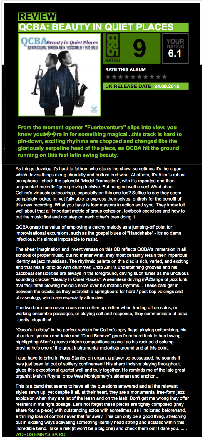Review in Blues & Soul Magazine of QCBA's 'Beauty in Quiet Places'. 