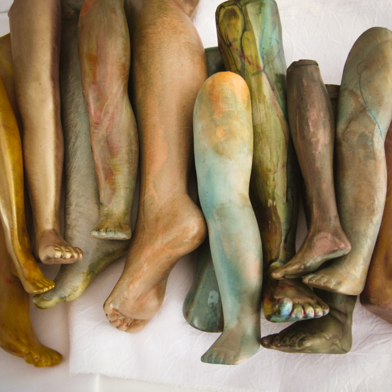 Hand painted ceramic doll legs, installation variable