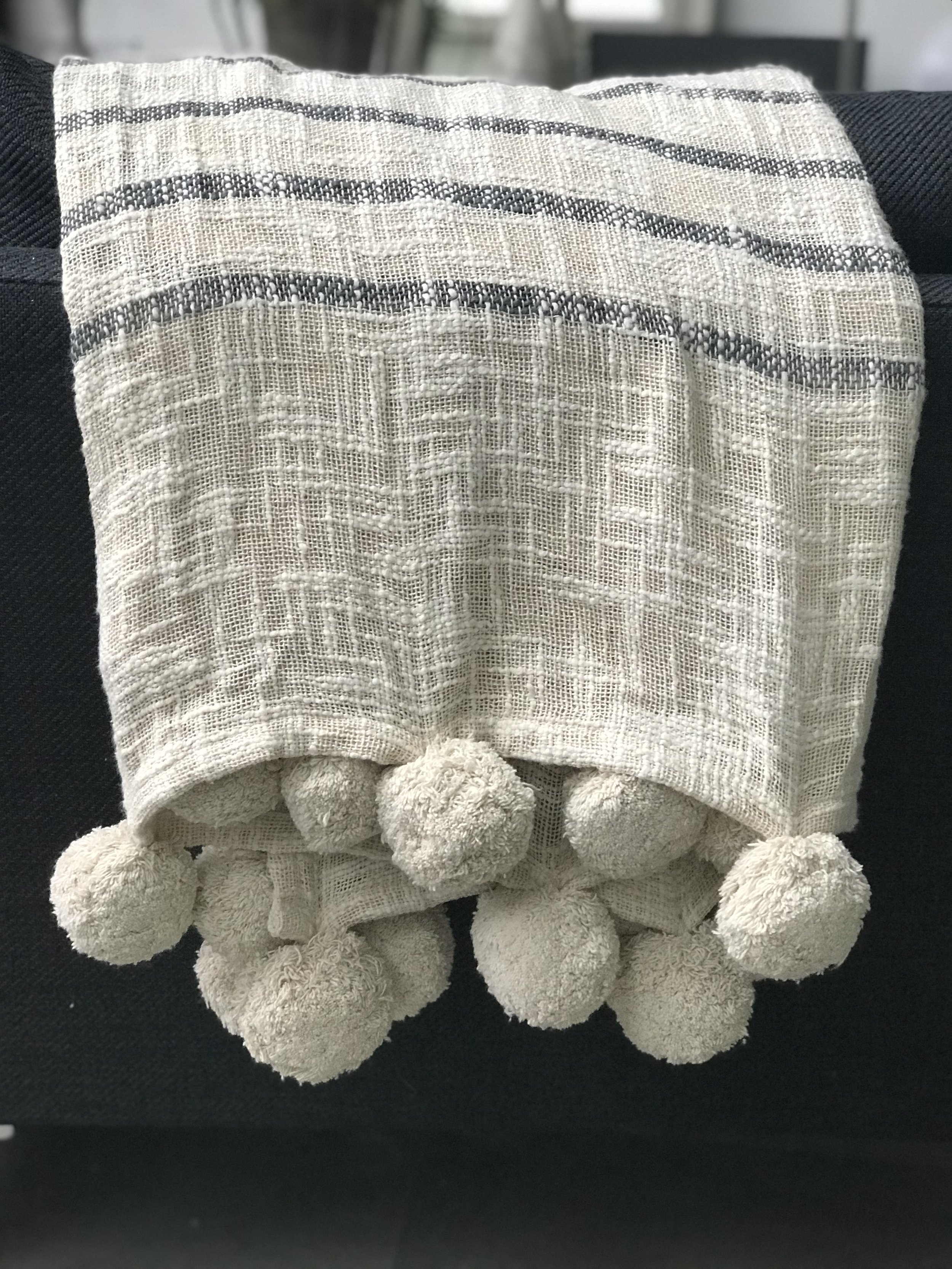 Hand Woven Linen Pom Pom Throw