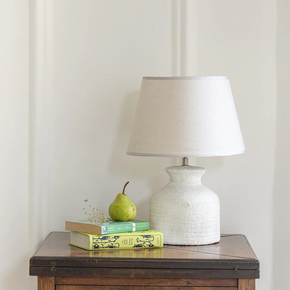 Pale Stoneware Lamp with Cream Shade