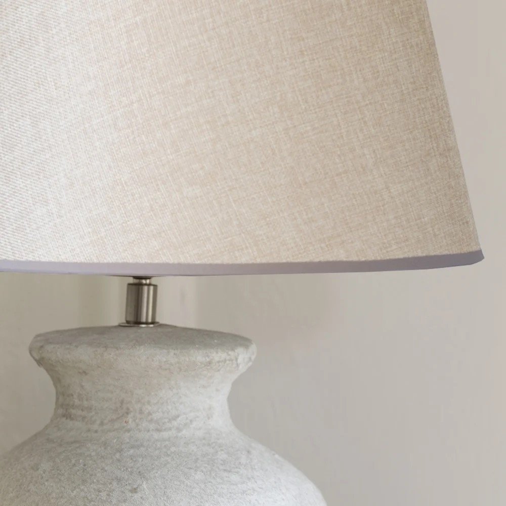 Pale Stoneware Lamp with Cream Shade