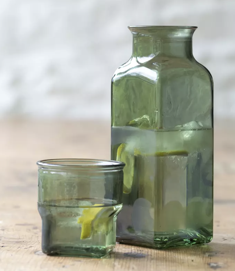 Green Recycled Glass and Carafe Night Set