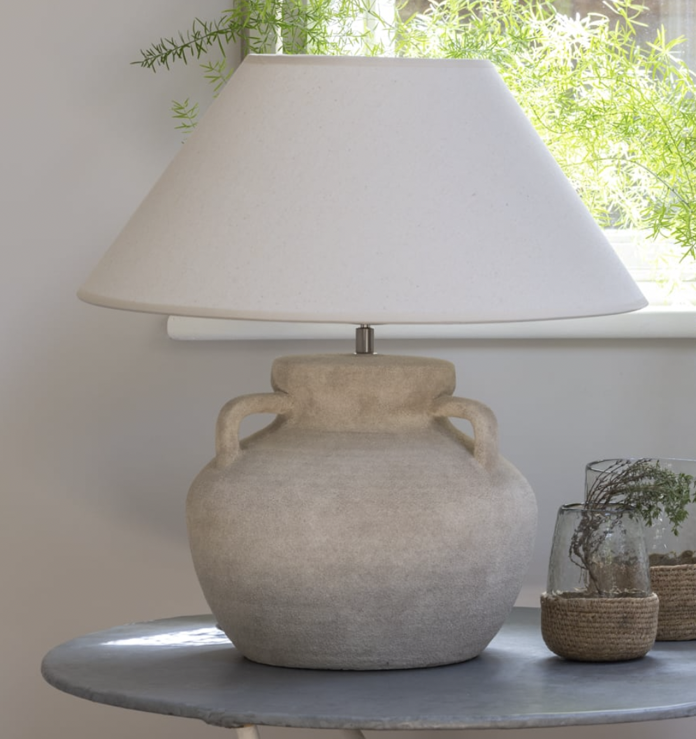 Cream Stoneware Lamp with Shade