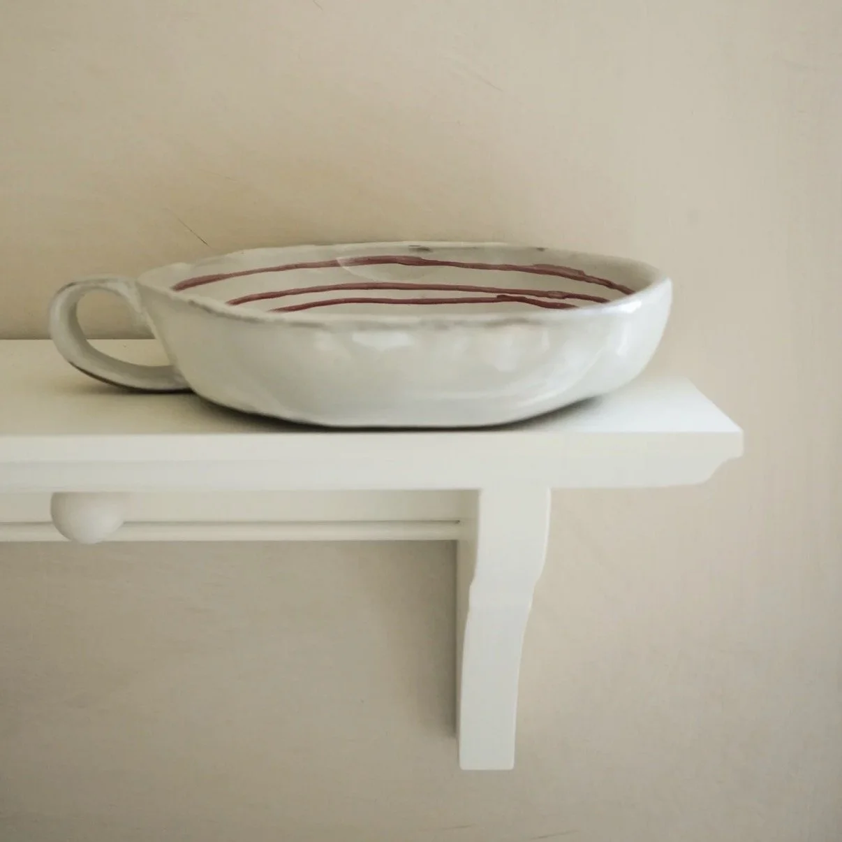 Hand Painted Red Striped Dish with Handle.jpeg