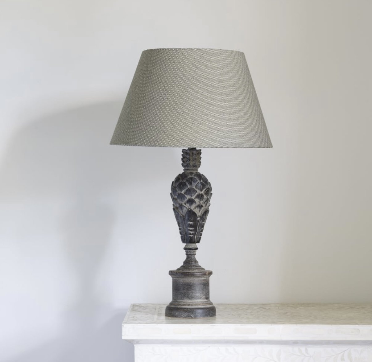 Stained Carved Wooden Lamp with Shade