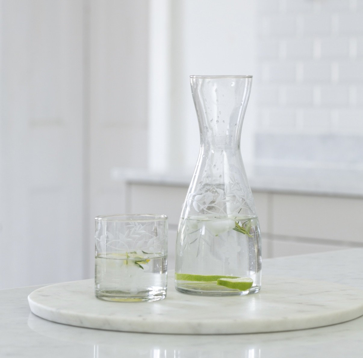 Etched Glass Vine Leaf Carafe